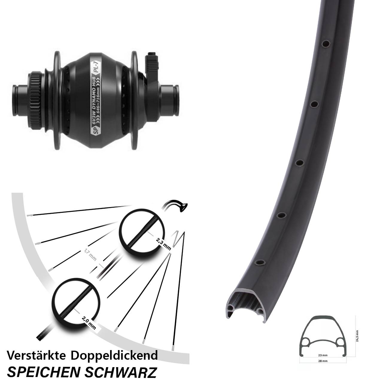 Nabendynamovorderrad Centerlock 12x100 29 Zoll Ambrosio Sport Shutter PL-7