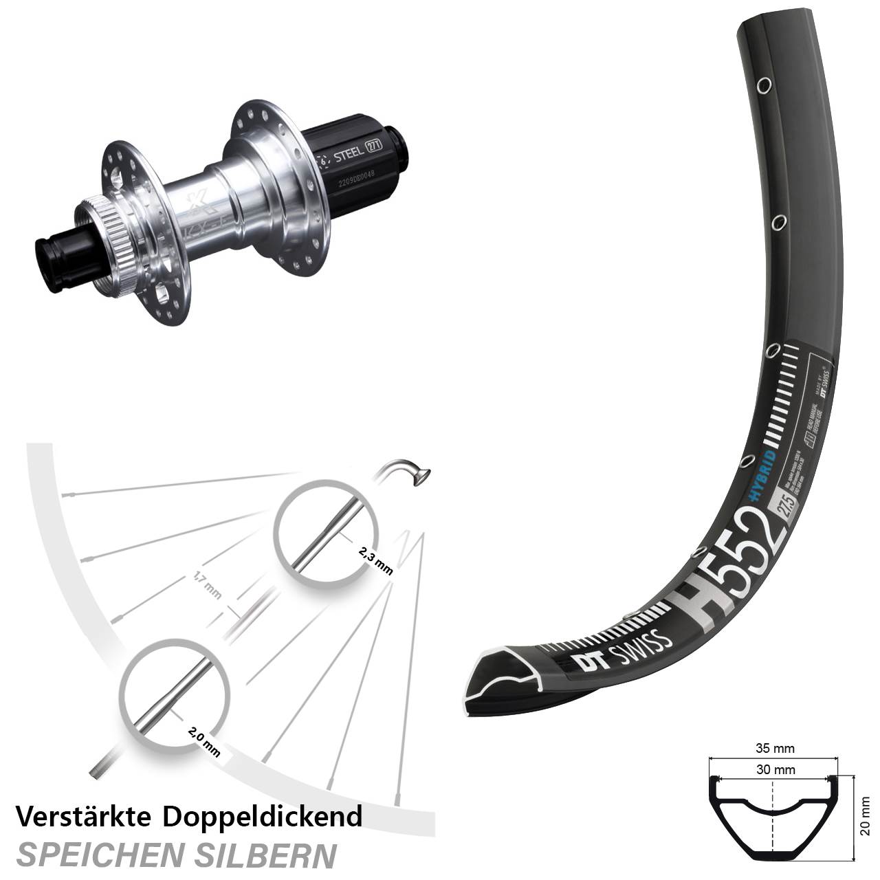 Hinterrad Centerlock 29 Zoll DT Swiss H 552 KX-E Stahlachse 8-12 fach HG 12x142