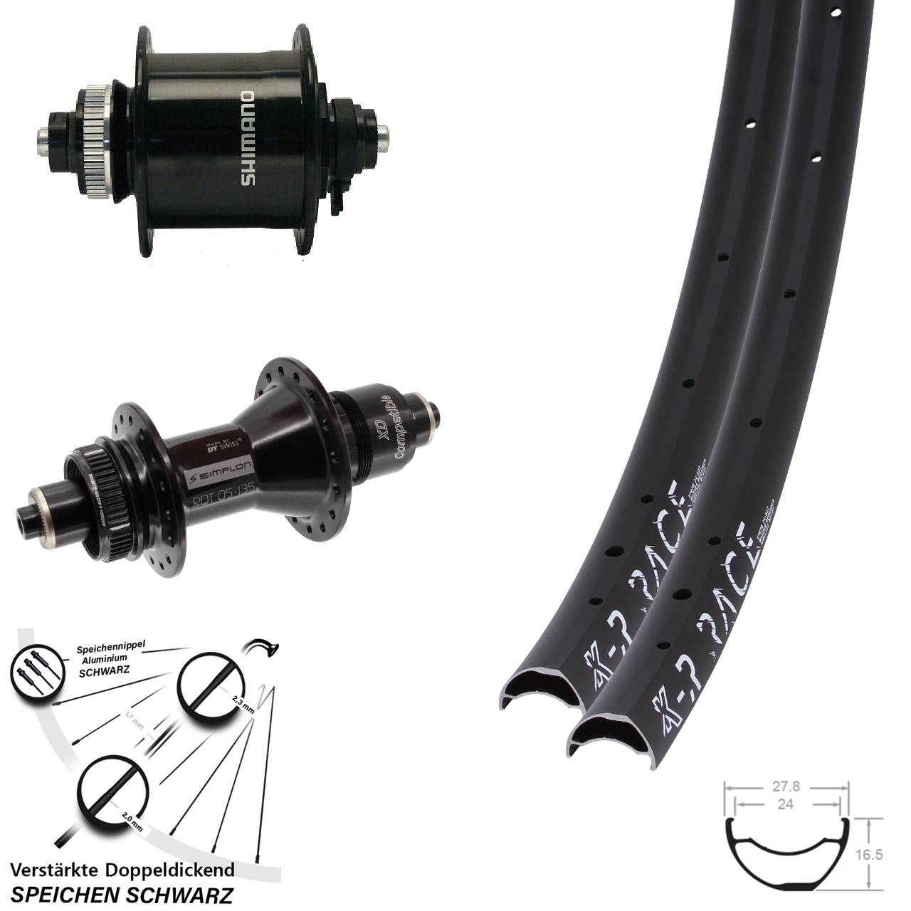 Laufradsatz Centerlock 29 Zoll KX-R Race DT Swiss 370 Shimano DH-UR700 XD QR