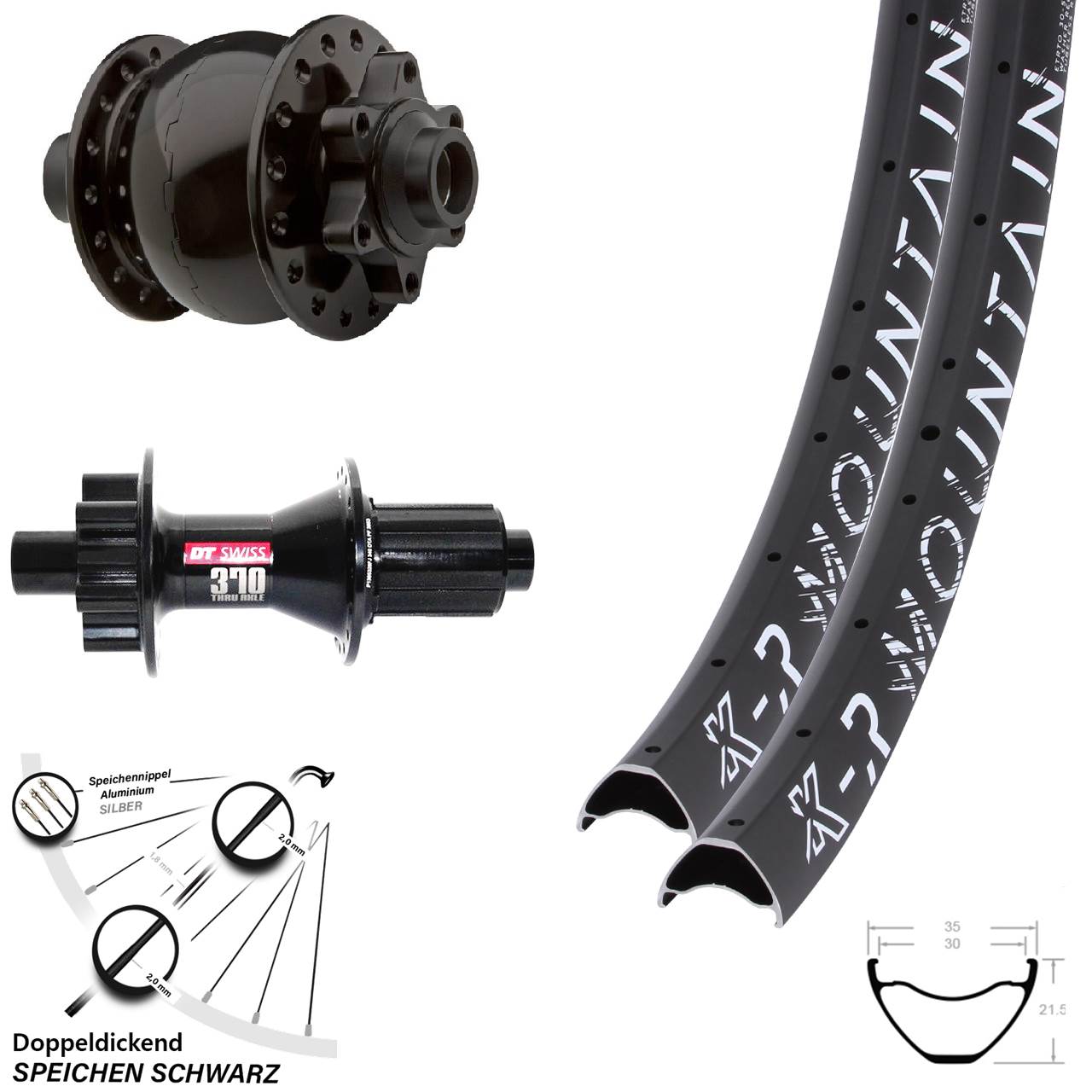 Laufradsatz 29 Zoll KX-R Mountain 6-Loch 15x100/12x142 DT Swiss 370 Hybrid SON 28 HG