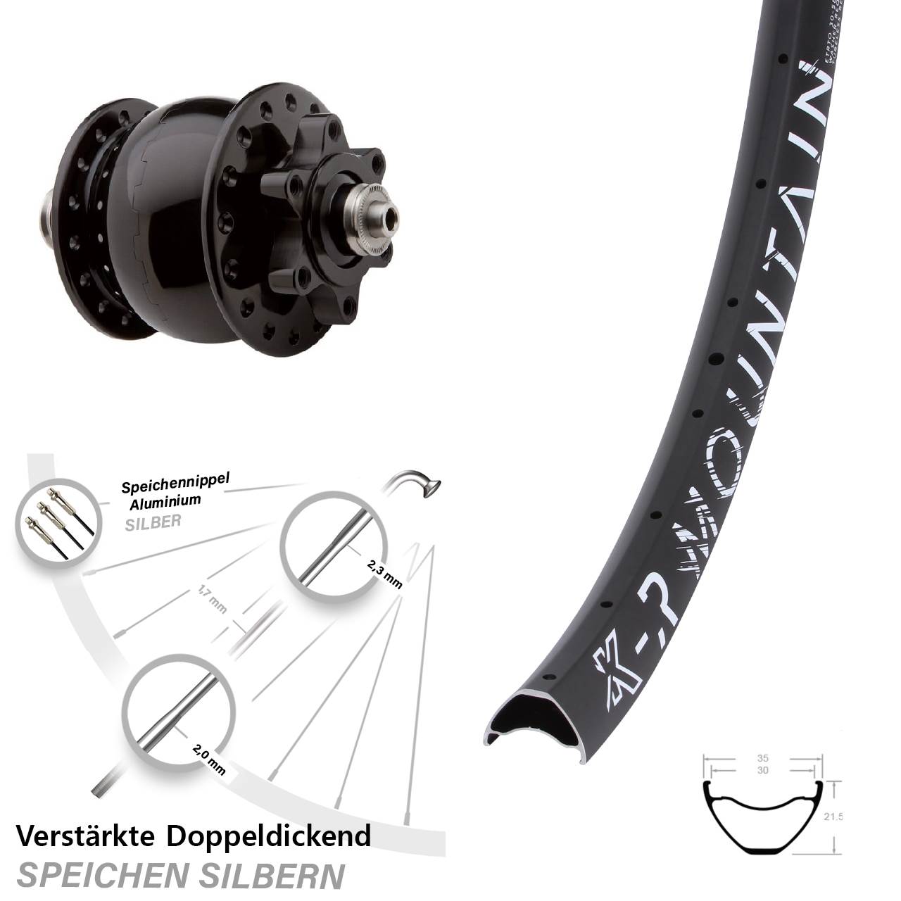 Nabendynamovorderrad 6-Loch 29 Zoll KX-R Mountain SON 28 QR
