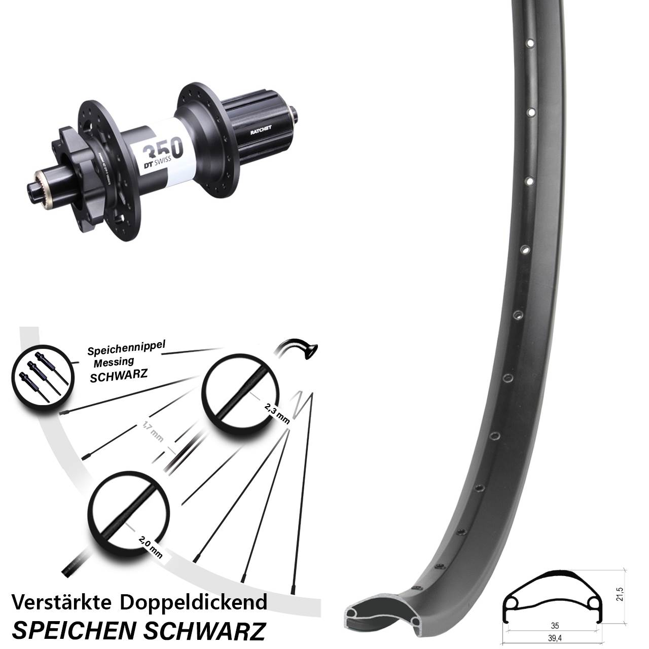 Hinterrad 6-Loch 29 Zoll Ambrosio E35 DT Swiss 350 8-11 fach HG QR