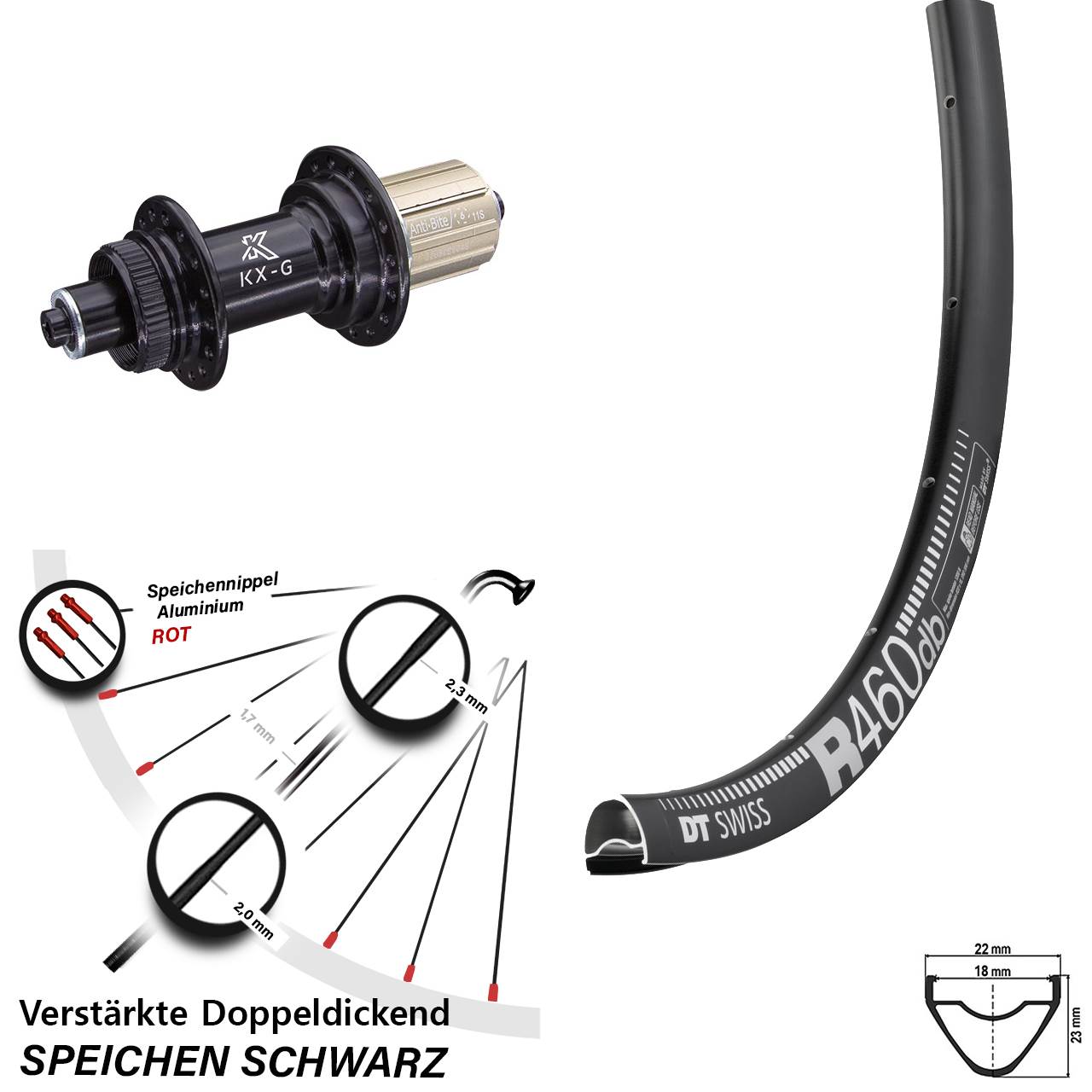 28 Zoll DT Swiss R 460 KX-G Hinterrad Centerlock QR 8-12 fach