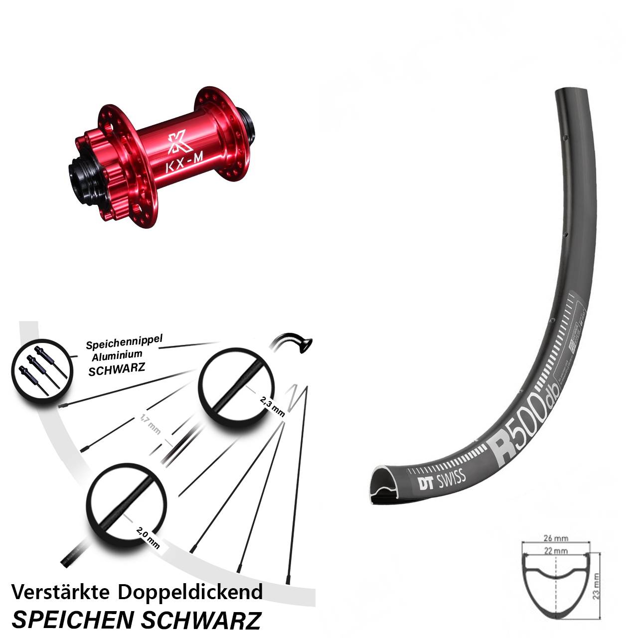 Disc Laufrad 12x100 28 Zoll DT Swiss R 500 KX-M rot