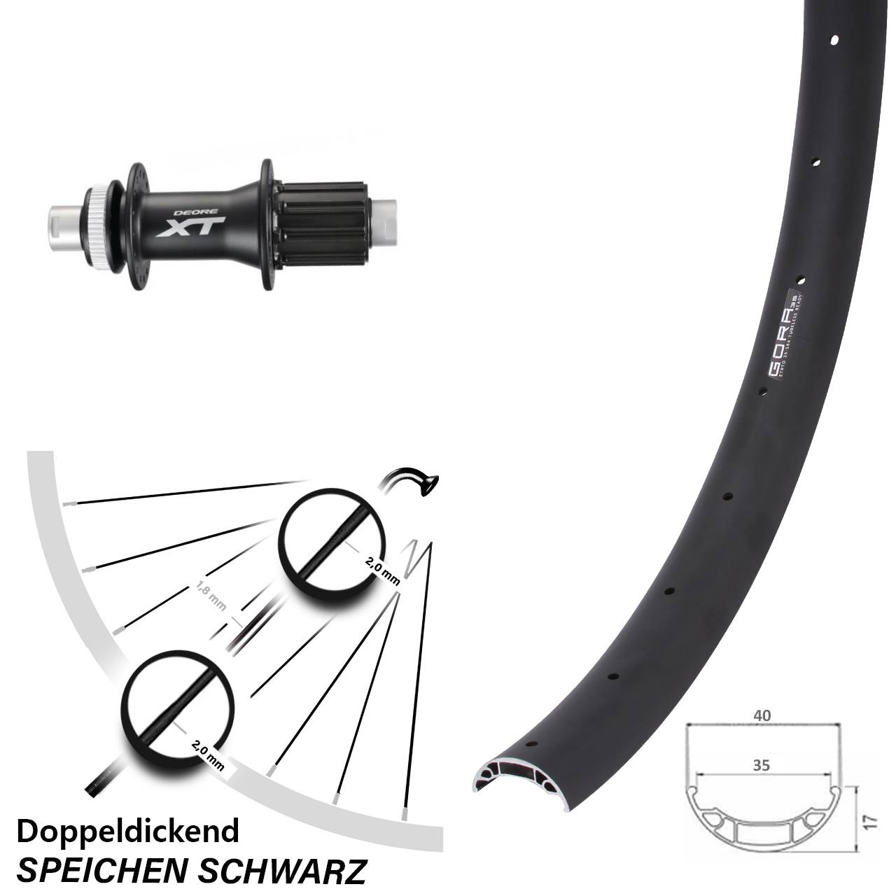 Disc Laufrad 12x142 27,5 Zoll Gora 35 Shimano XT 8-11 fach HG