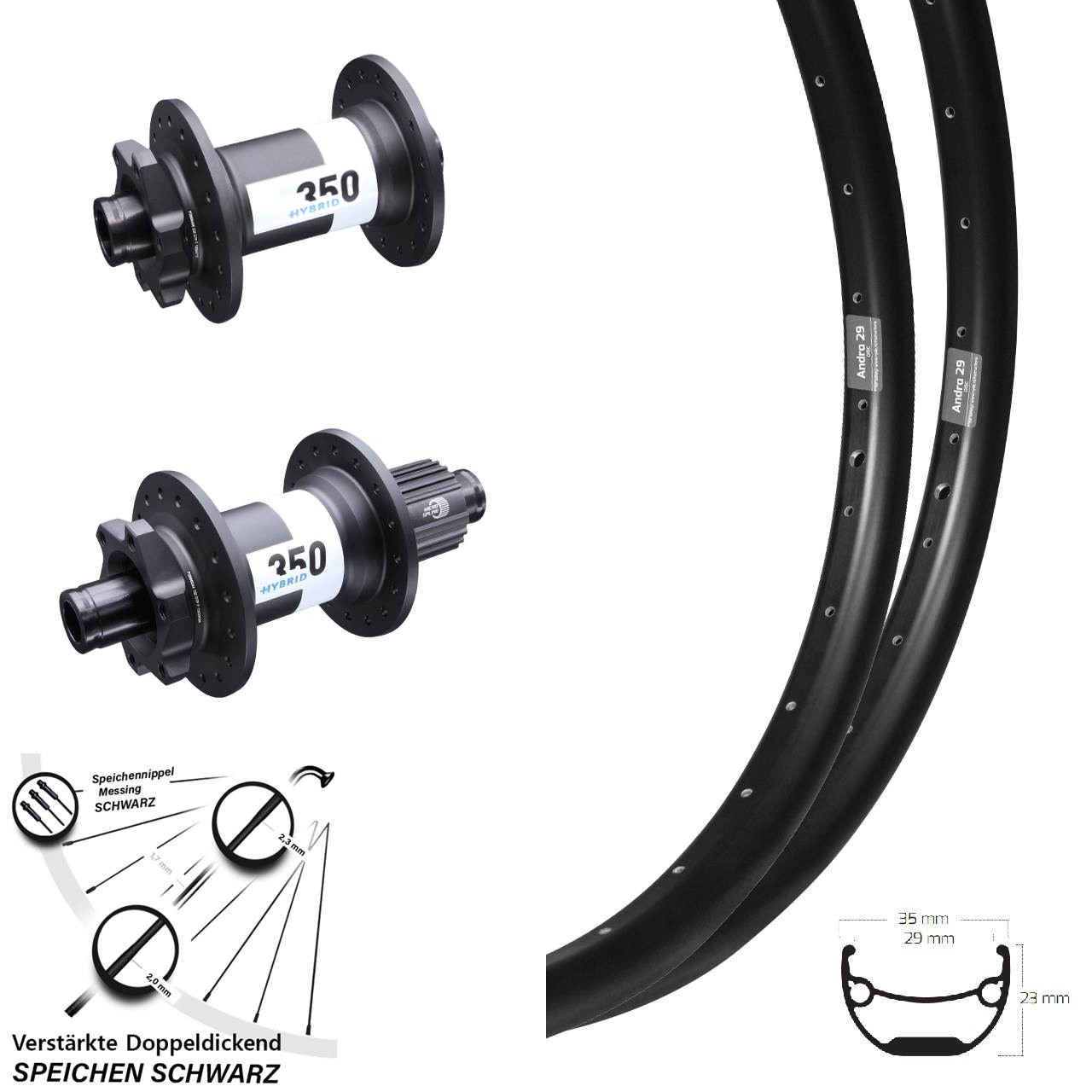 Ryde Andra 29 Zoll DT Swiss 350 Hybrid Laufradsatz 15x110 12x148 Boost 6-Loch Micro Spline