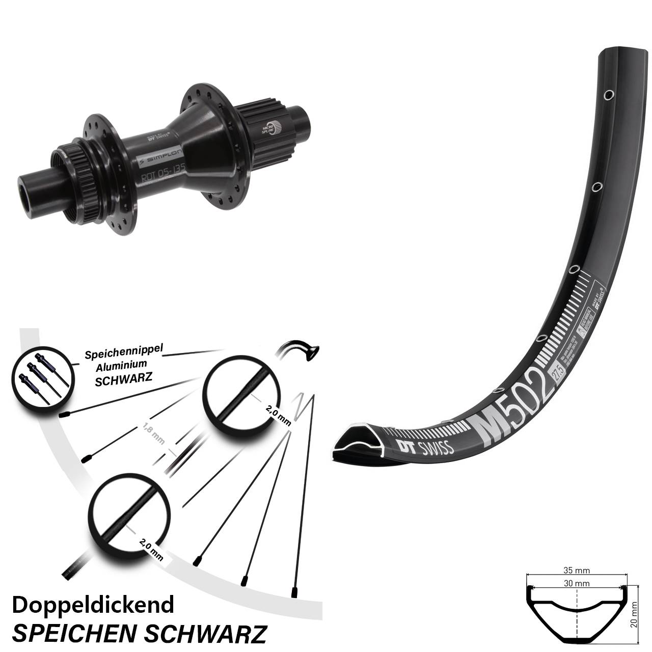 Hinterrad Centerlock 27,5 Zoll DT Swiss M 502-370 Hybrid Shimano Micro Spline 12x142