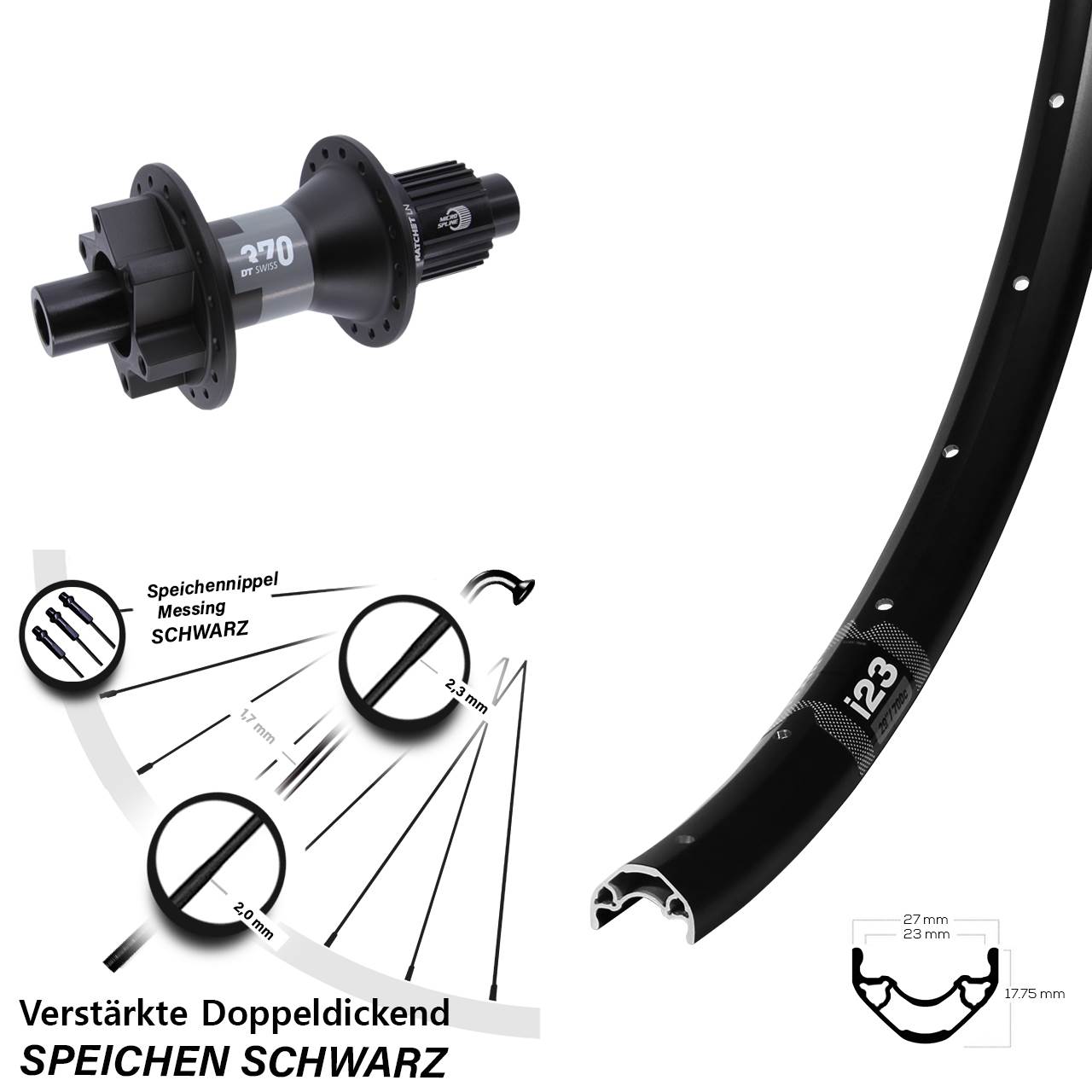 Disc Laufrad 28-29 Zoll WTB i23 DT Swiss 370 Shimano Micro Spline 12x142