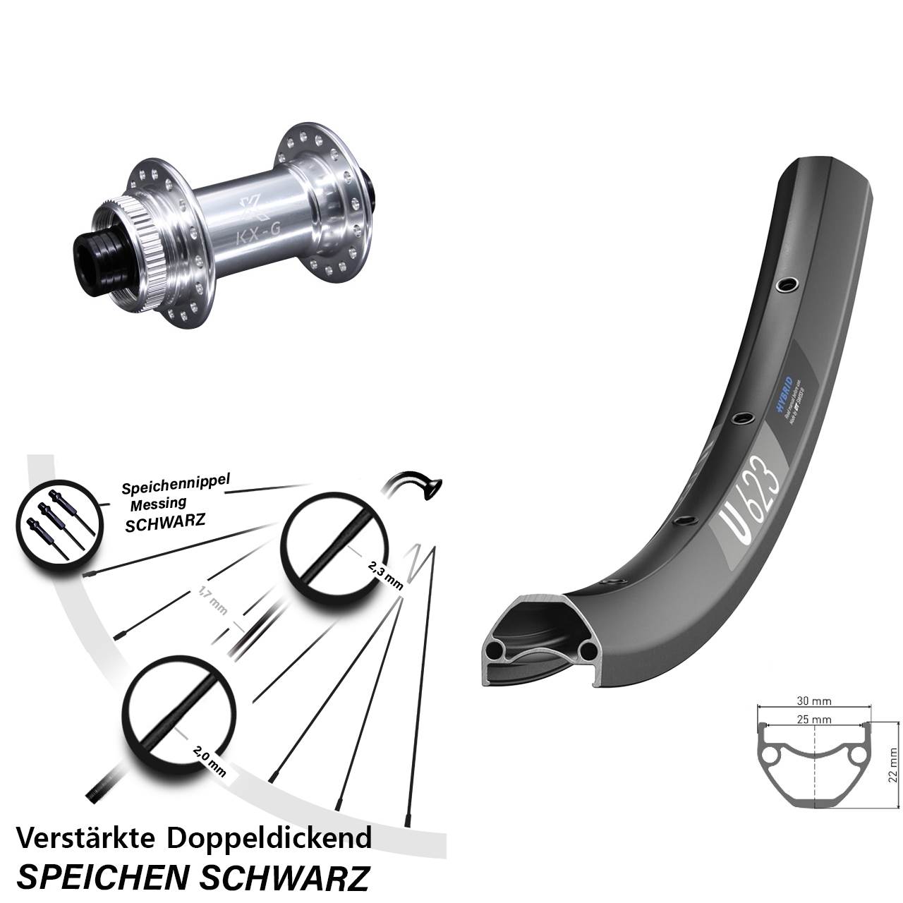 28-29 Zoll DT Swiss U 623 KX-G Vorderrad Centerlock 12x100
