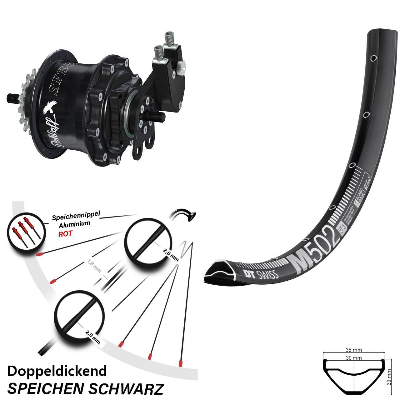 DT Swiss M 502 Rohloff Speedhub 500/14 TS DB Tandem 27,5 Zoll Disc Hinterrrad