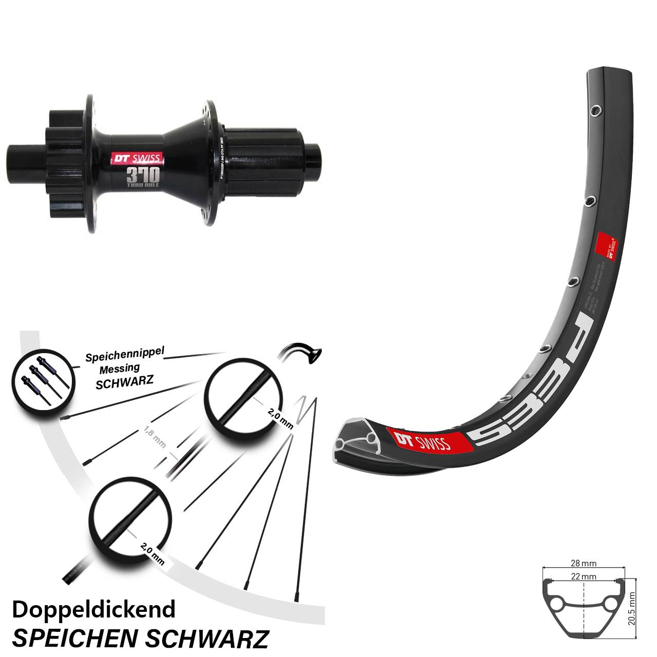 DT Swiss 533d-370 27,5 Zoll Disc Laufrad 12x142 8-11 fach