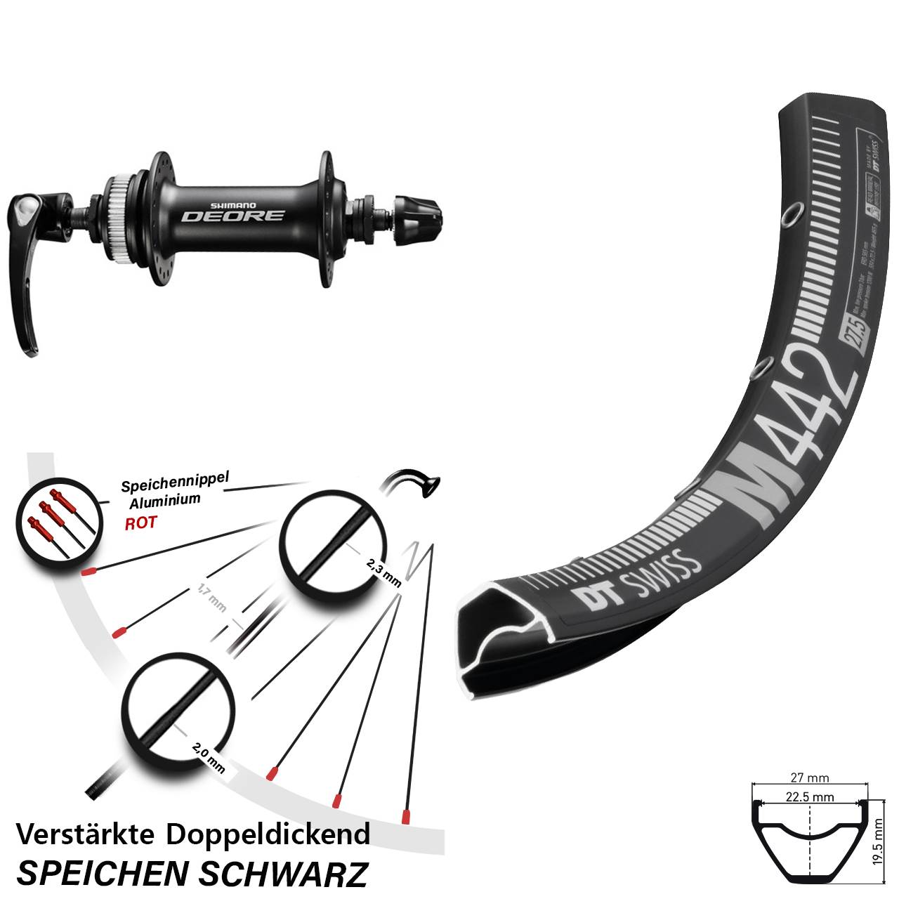 DT Swiss M 442 Shimano Deore HB-M6000 28 Zoll Disc Laufrad QR