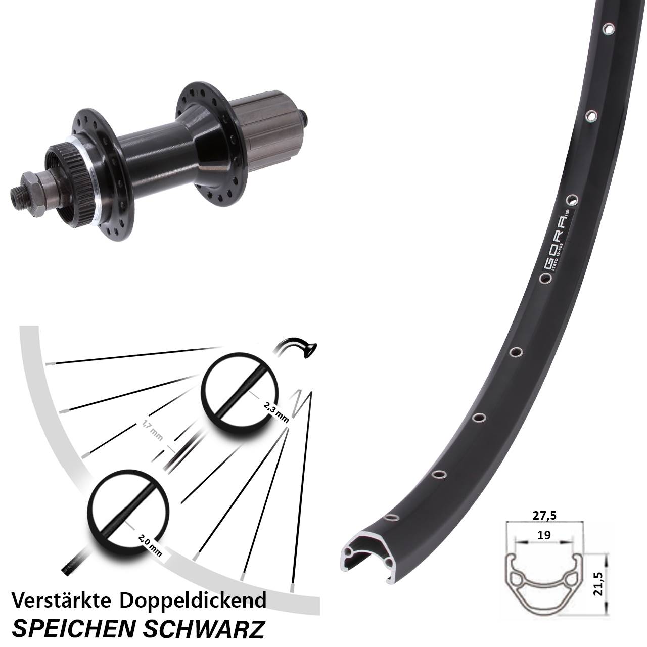 Centerlock Hinterrad 650B Gora 19 Joytech 5x135 mm schwarz Centerlock 8-11 fach HG QR