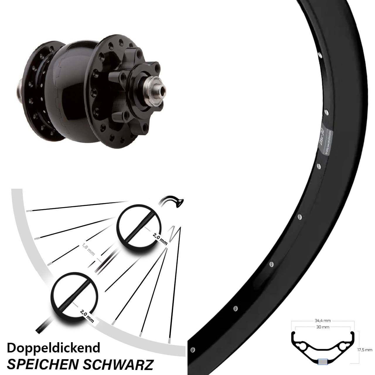 Disc Laufrad mit Nabendynamo 27,5 Zoll Ryde Disc 30 SON 28 für Schnellspanner