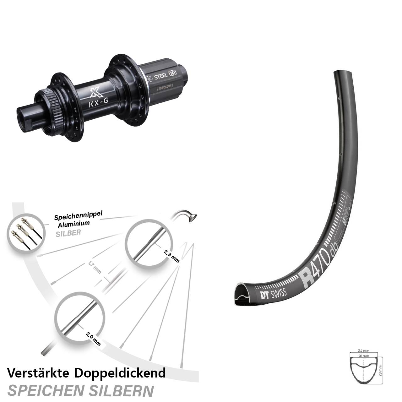 DT Swiss R 470 Disc Hinterrad 28 Zoll KX-GS Nabe 12x142 mm Centerlock 8-12 fach