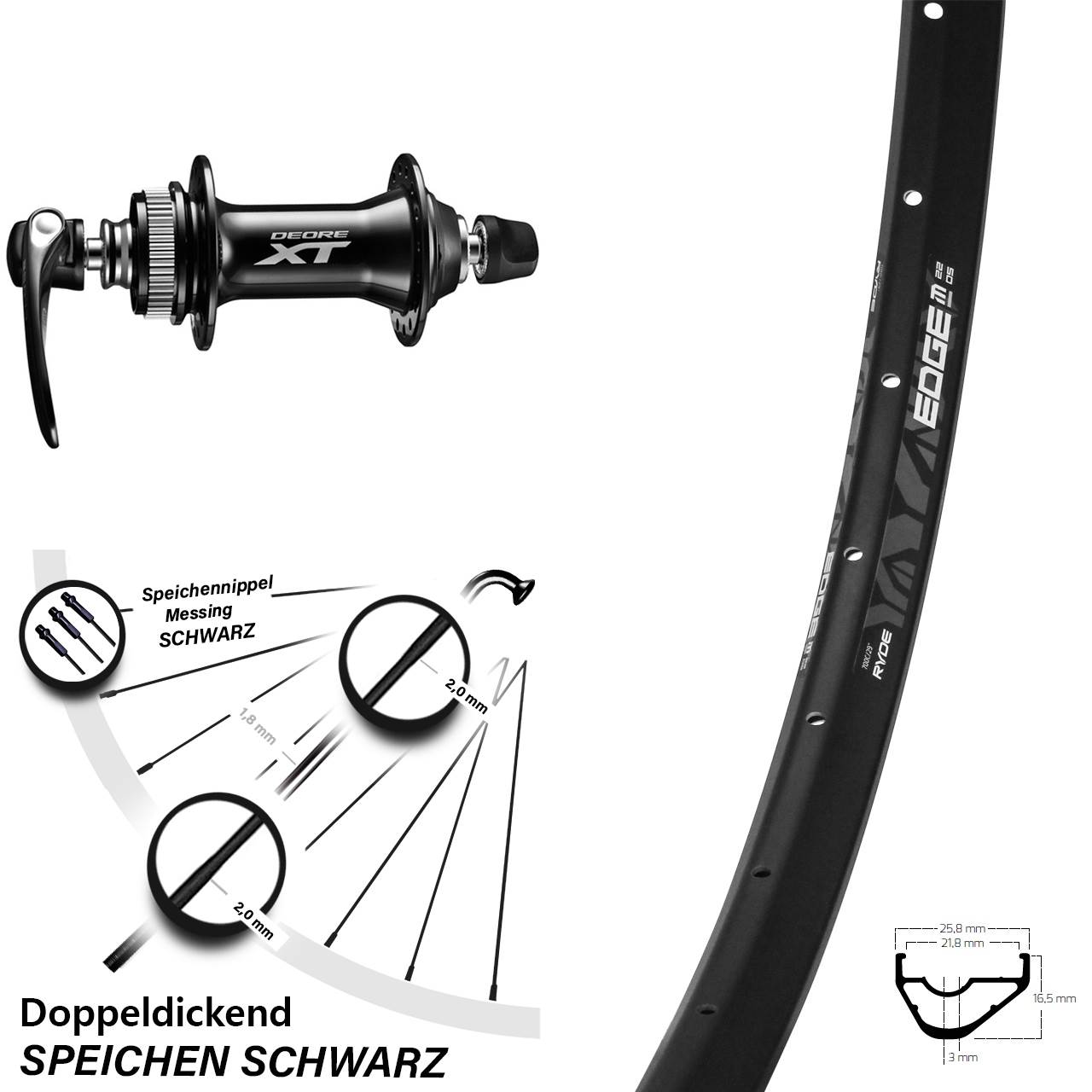 Disc Vorderrad 29 Zoll Ryde Edge M22 Shimano XT für Schnellspanner
