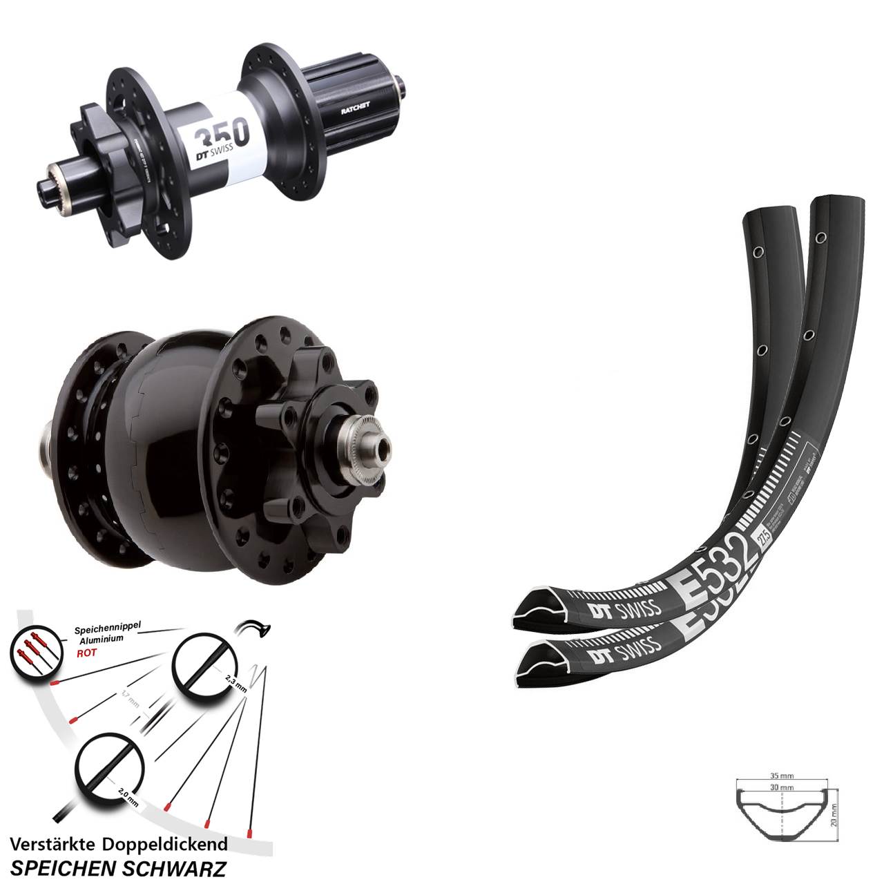 Laufradsatz für Schnellspanner 27,5 Zoll DT Swiss E532-350 SON 28 Disc 6-Loch 8-11 fach HG