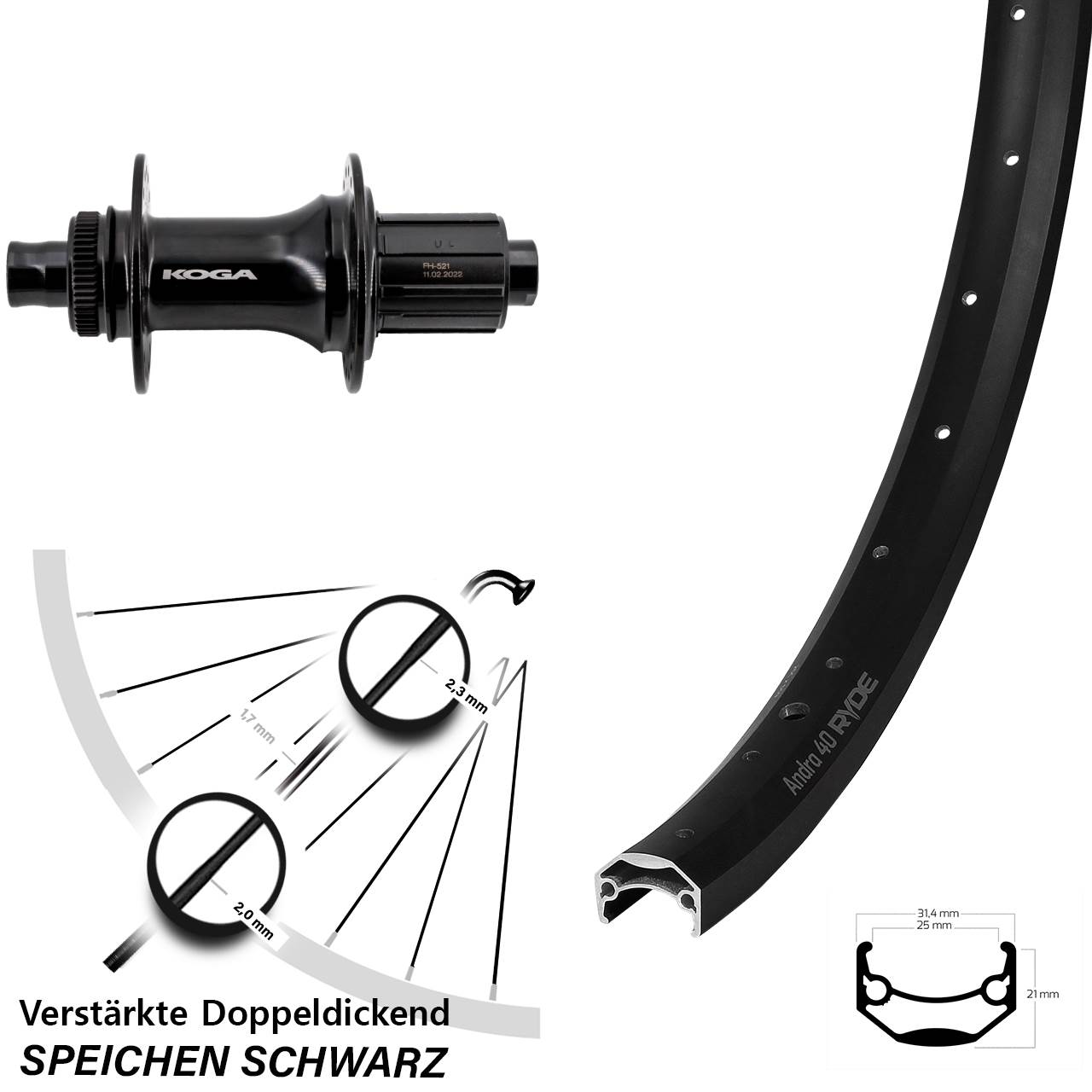 Disc Hinterrad 27,5 Zoll Ryde Andra 40 Formula ECT-148S 8-11 fach 12x148