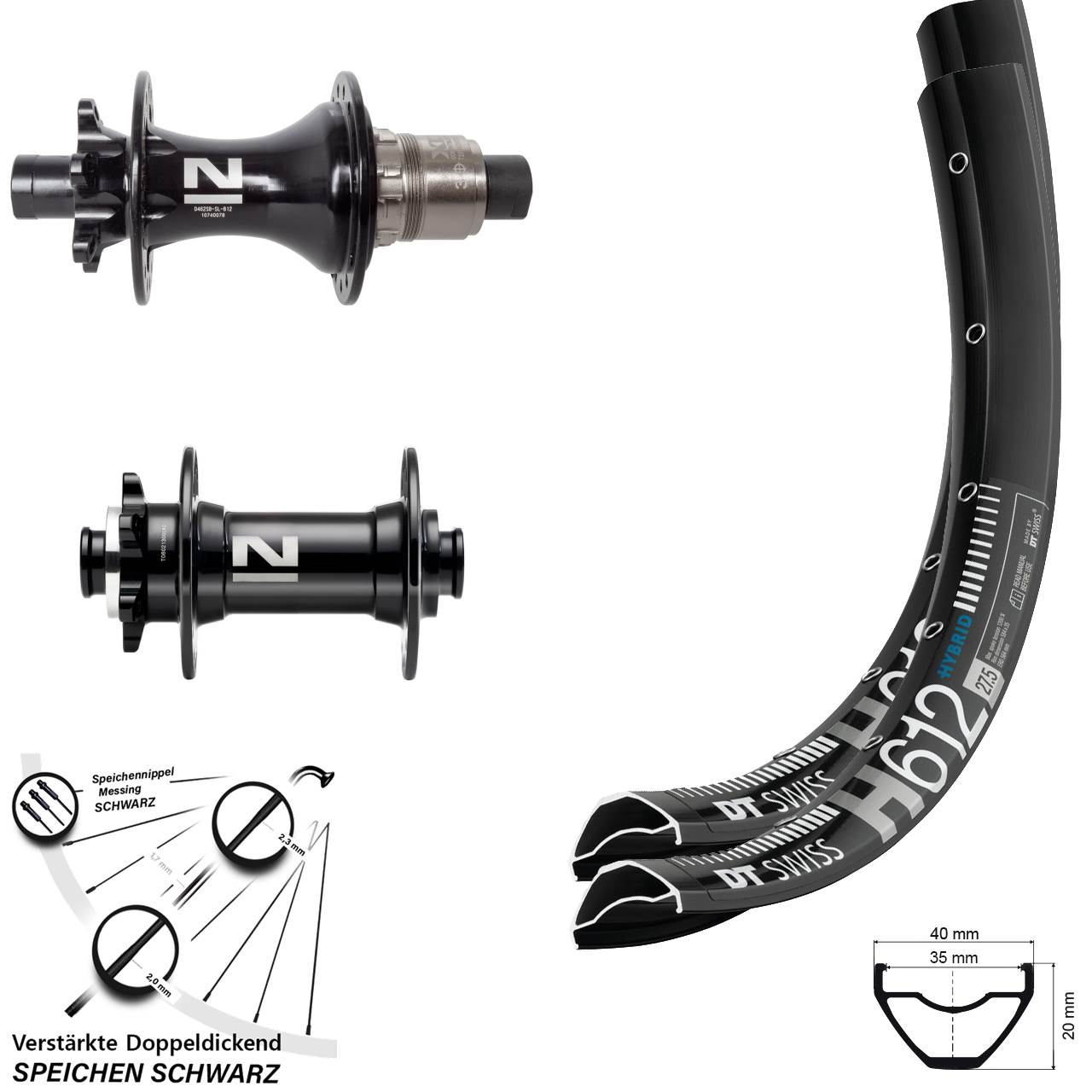 DT Swiss H612 Novatec D041SB D462 27,5 Zoll Disc Laufrad-Satz 15x110 12x148 SRAM XD