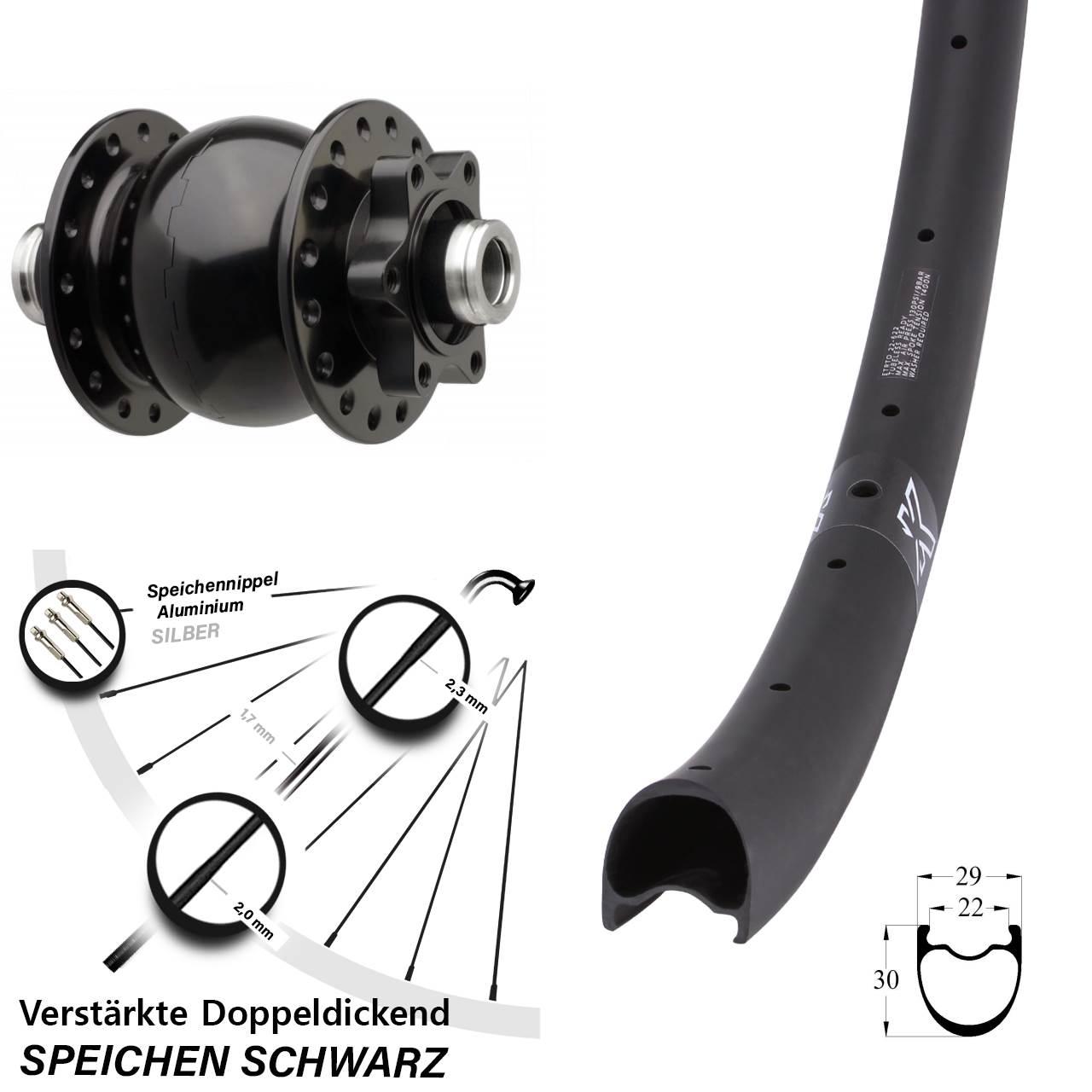 Boost Disc Dynamo-Vorderrad 12x110 29 Zoll KX-RC Gravel Carbon SON 28