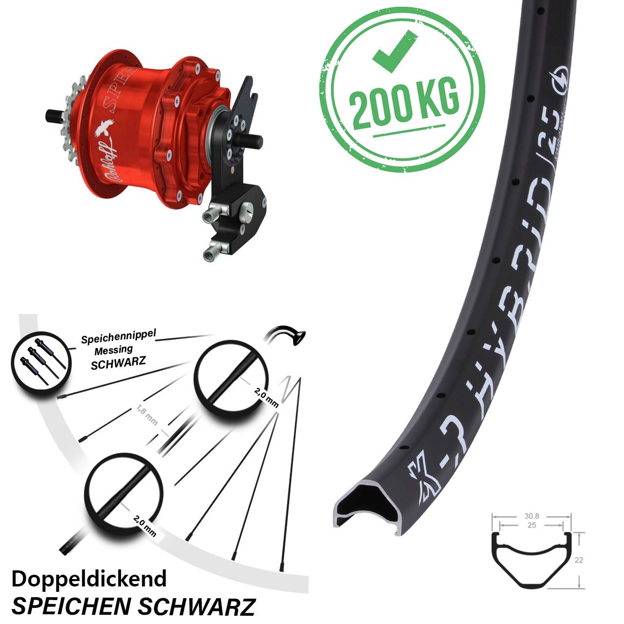 KX-R Hybrid 25 Rohloff Speedhub TS DB OEM2 Tandem rot 28-29 Zoll Disc Laufrad