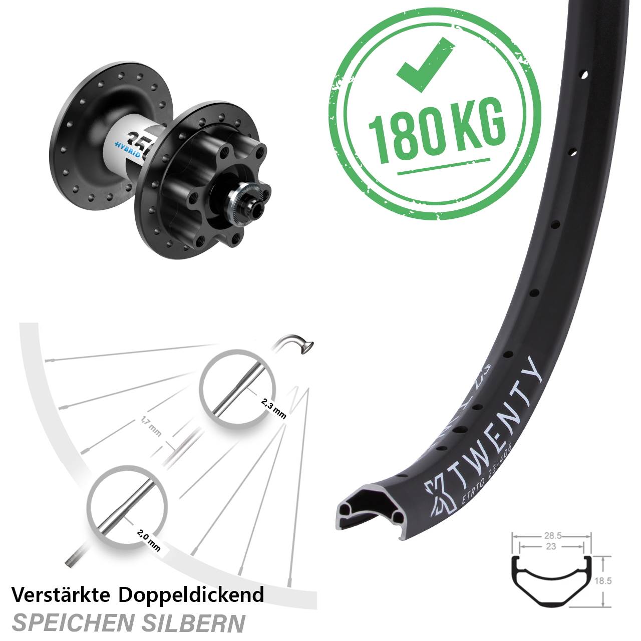 6-Loch Vorderrad QR 20 Zoll KX Twenty DT Swiss 350 Hybrid