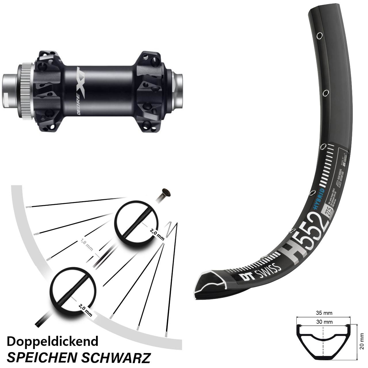 DT Swiss H 552 Vorderrad 27,5 Zoll Shimano Deore XT HB-M8110 Boost Straightpull
