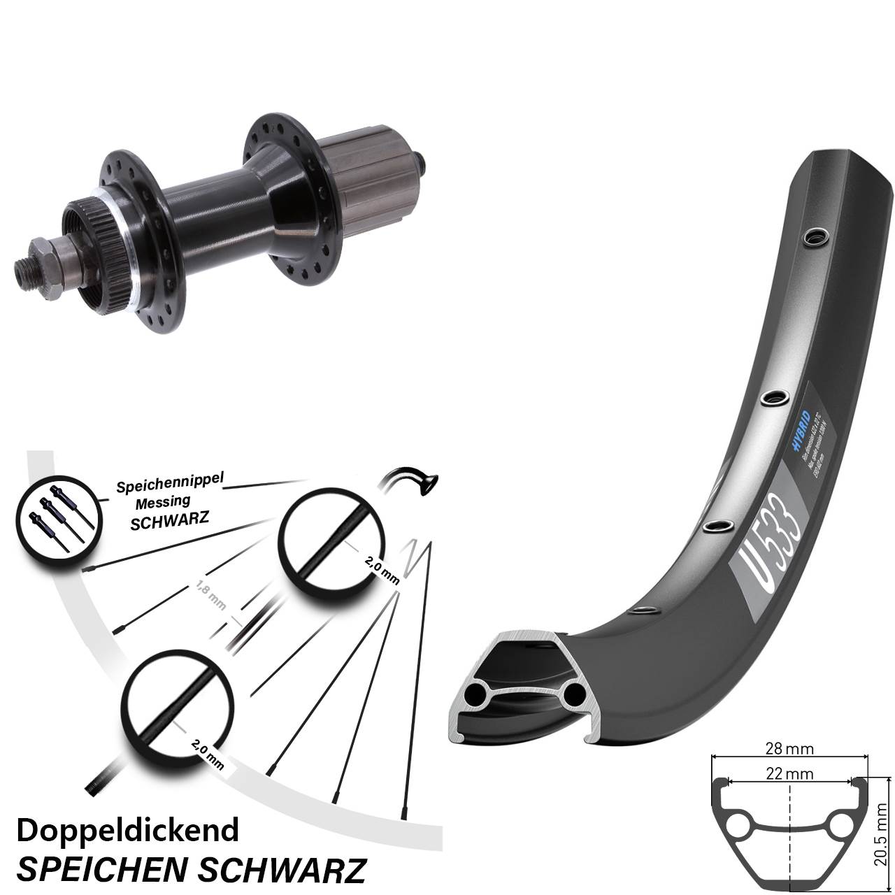 26 Zoll DT Swiss U533 Hinterrad Joytech 8-11 fach