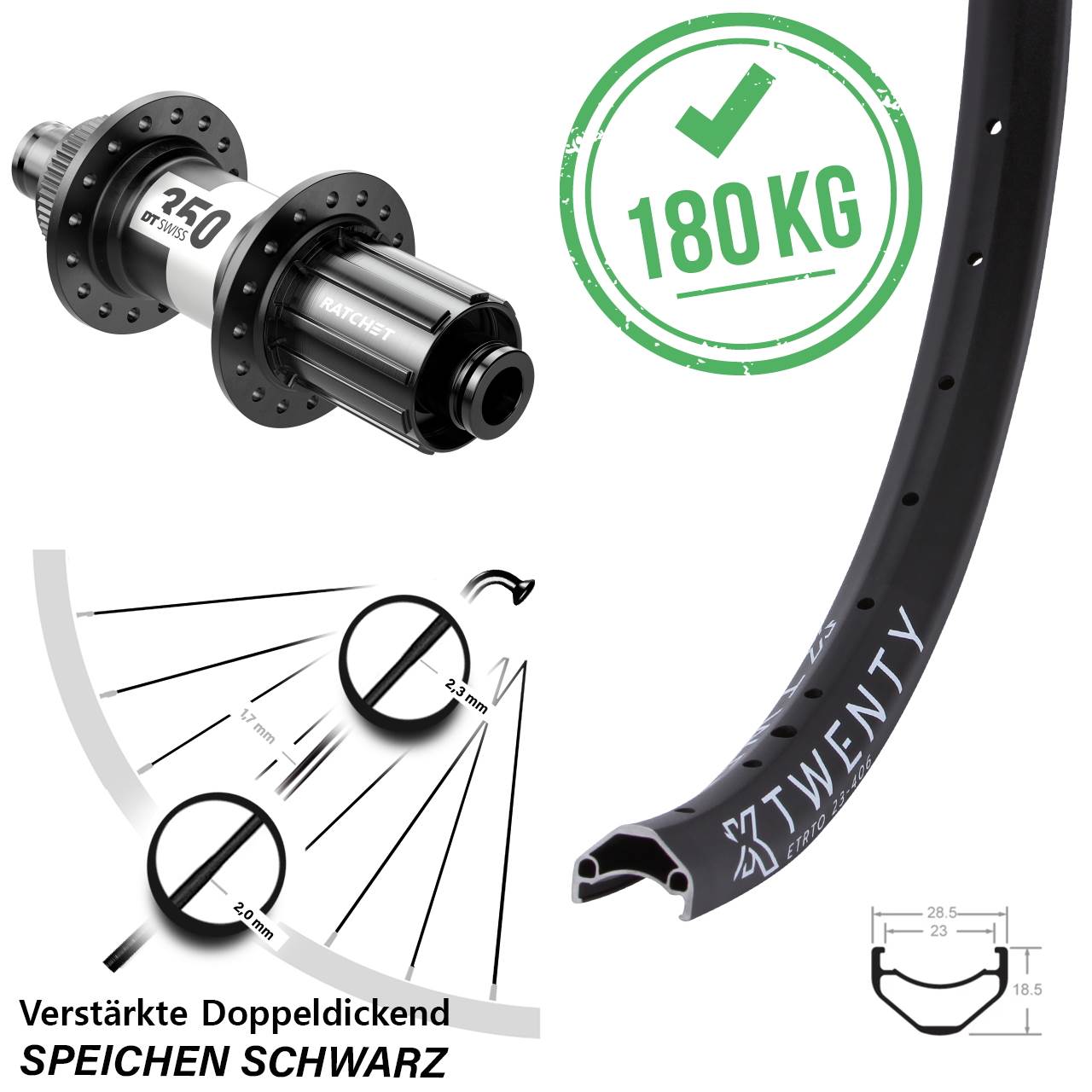 KX Twenty DT Swiss 350 20 Zoll Hinterrad Centerlock 12x142 8-11 fach HG