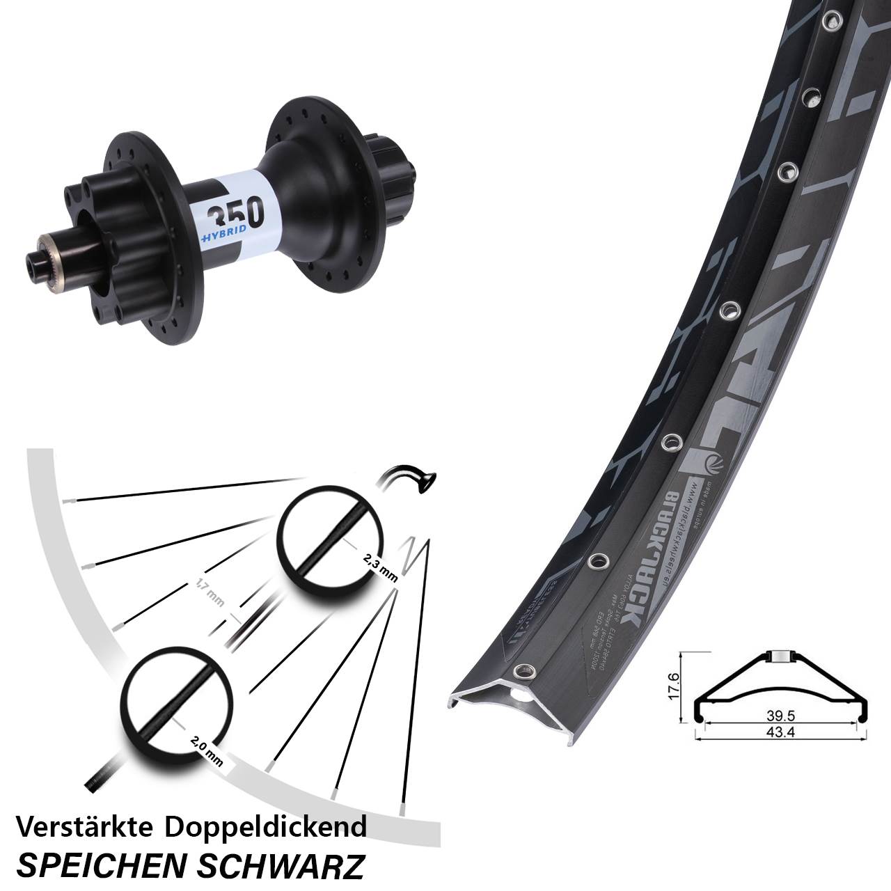 Hinterrad 27,5 Zoll Rodi Ready 40 schwarz DT Swiss 350 Hybrid 6-Loch Singlespeed 5x135