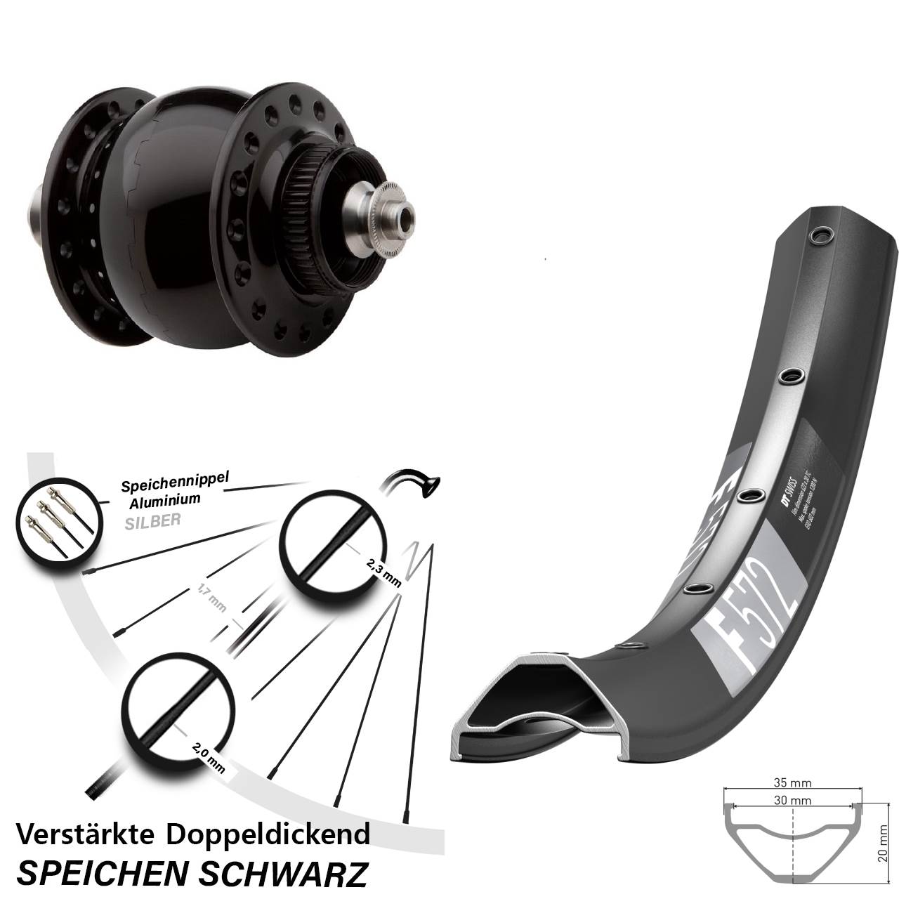 650B DT Swiss F 572 SON 28 Disc Nabendynamovorderrad für Schnellspanner