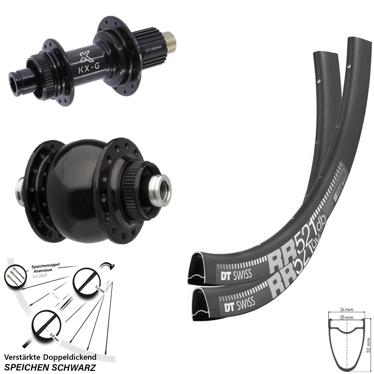DT Swiss RR521 KX-G Steckachse SONdelux 28 Zoll Laufradsatz Disc 12x100/142 Micro Spline