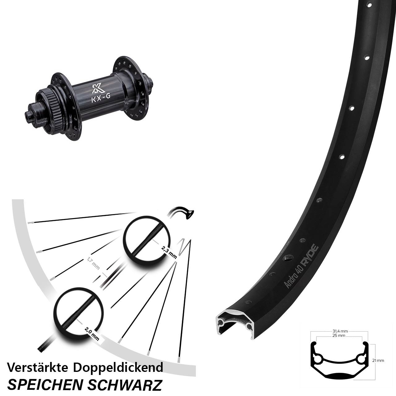 KX-G für Schnellspanner Ryde Andra 40 Disc Vorderrad 20 Zoll Centerlock