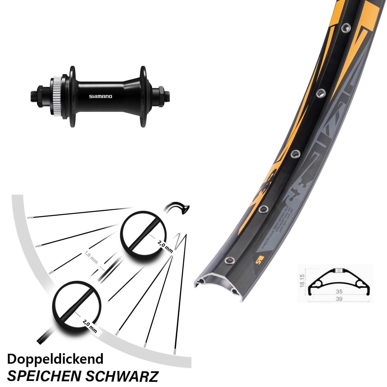 Vorderrad Centerlock 27,5 Zoll Rodi TRYP 35 Shimano HB-QC400 für Schnellspanner