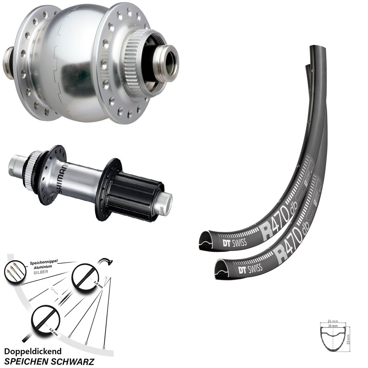 28 Zoll DT Swiss R470 SONdelux Shimano RS770 Disc Laufradsatz 12x100/142 8-12 fach