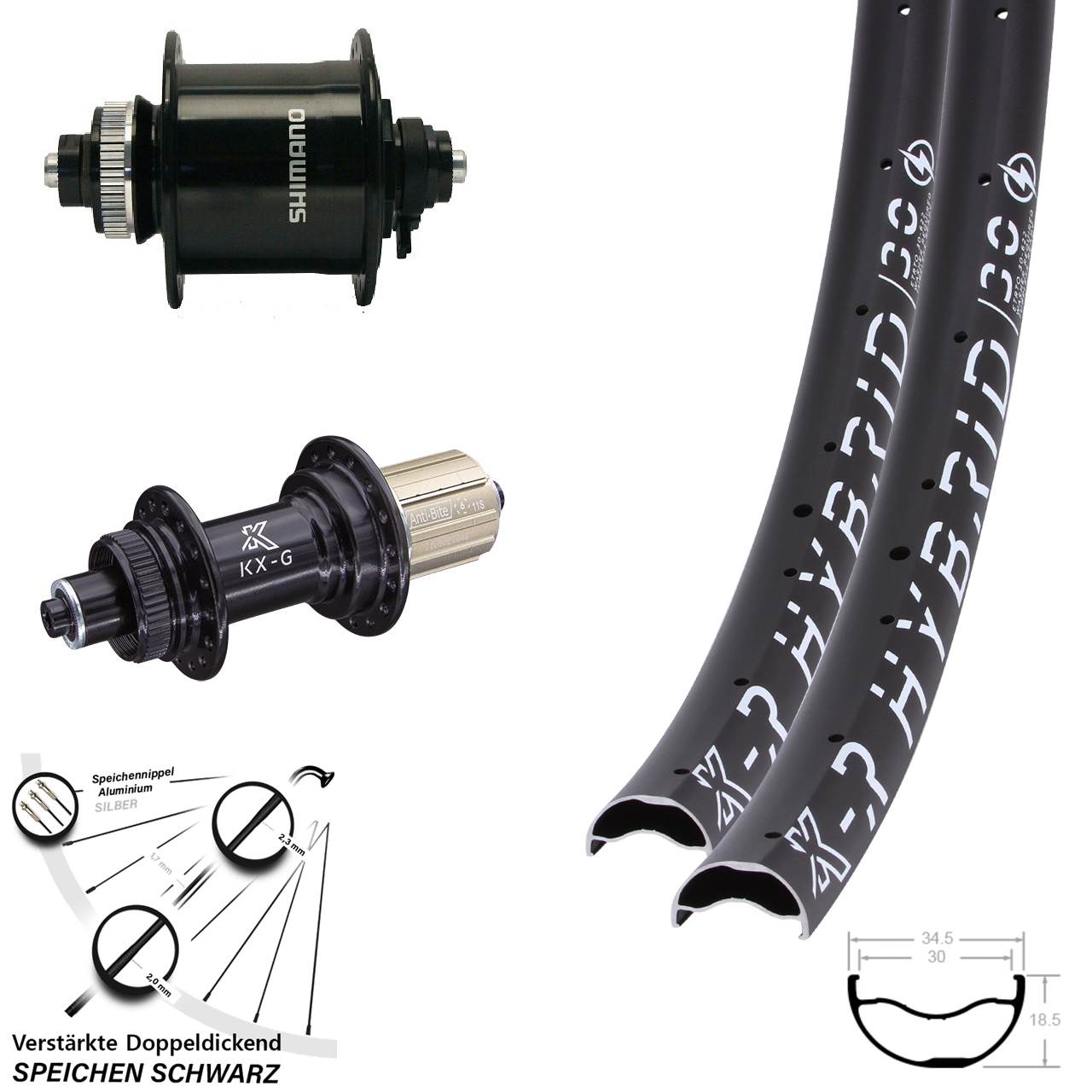 KX-GR Hybrid 30 Shimano DH-UR700 29 Zoll Disc Laufradsatz QR 8-12 fach HG