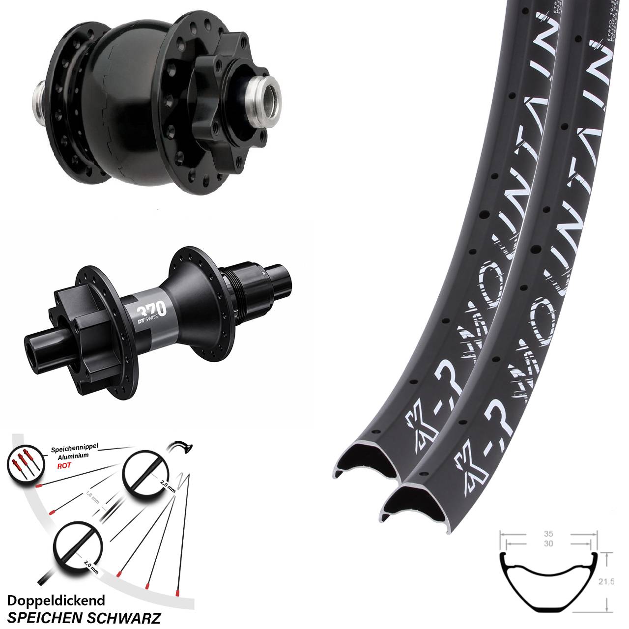 Laufradsatz 29 Zoll KX-R Mountain 6-Loch 12x100/142 schwarz DT Swiss 370 SON 28 Dynamo XD