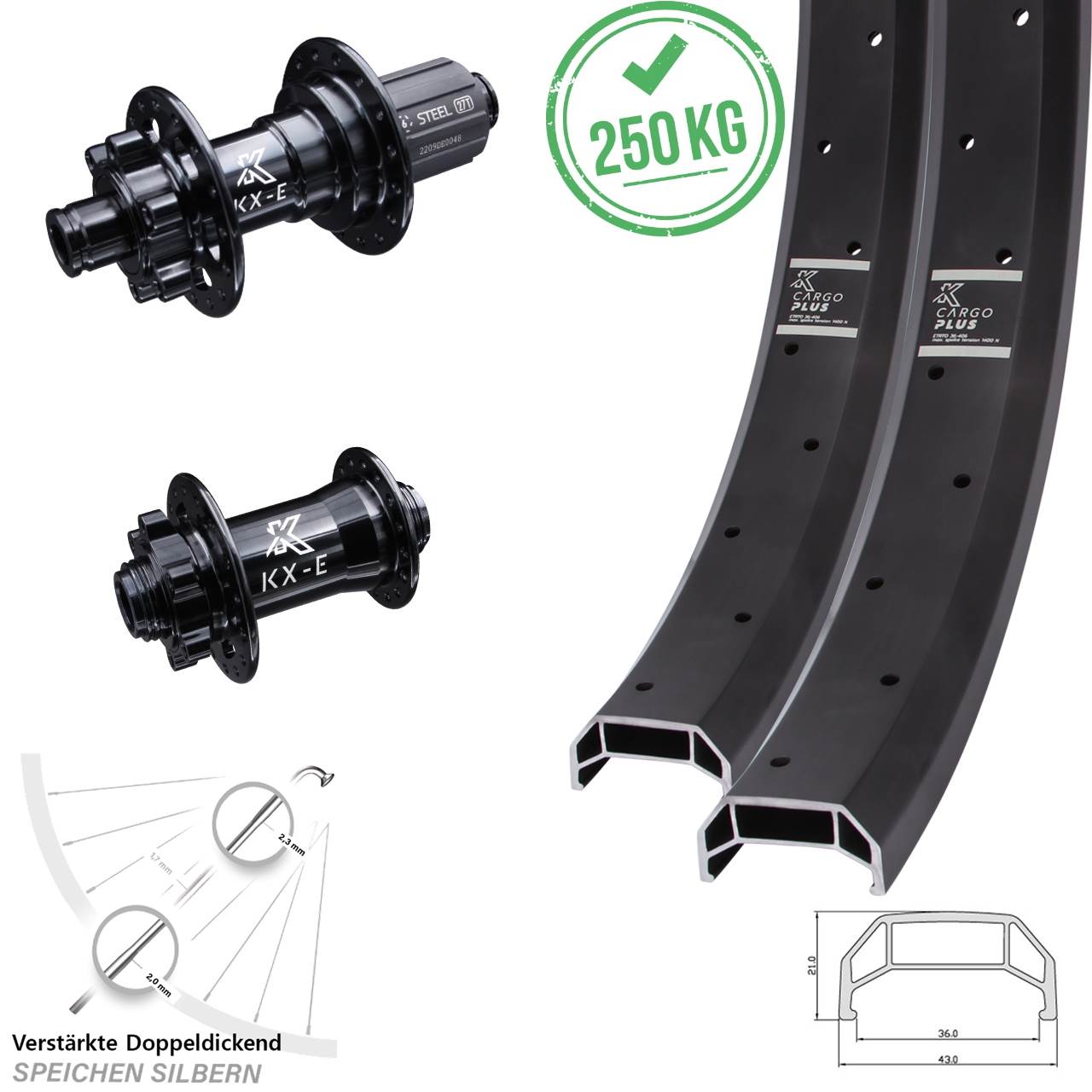 Disc Laufradsatz 20 Zoll KX-E Cargo Plus Heavy Duty 8-12 fach HG 15x100 12x142