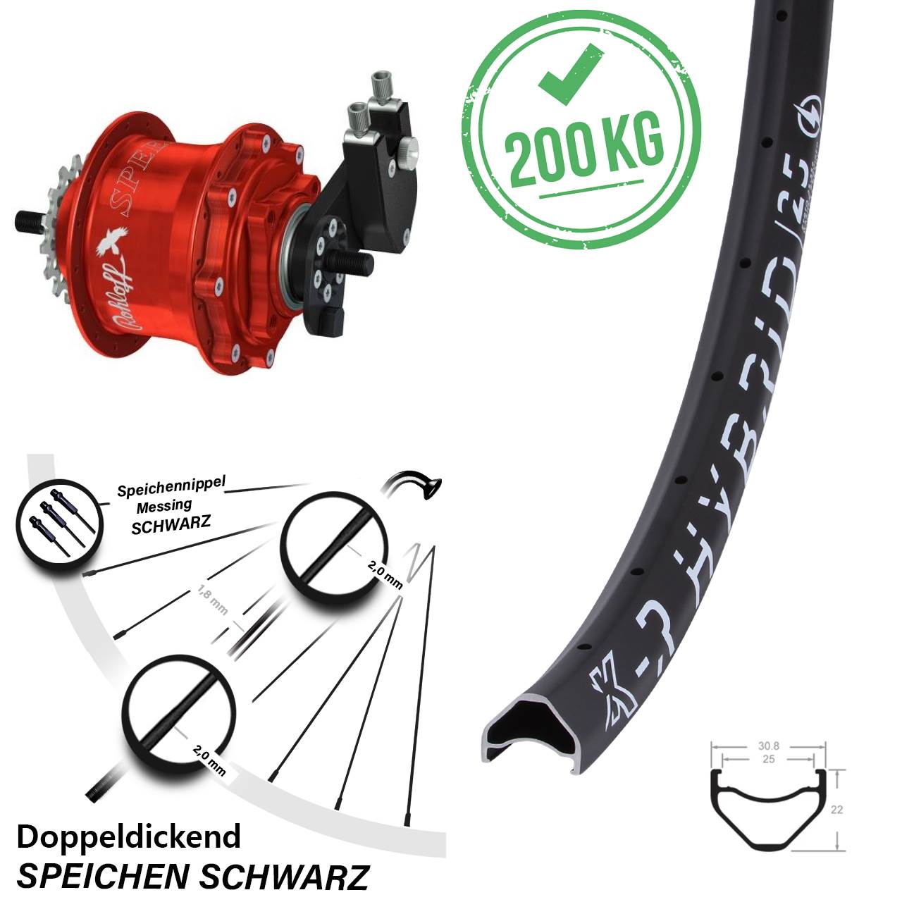 28-29 Zoll KX-R Hybrid 25 Rohloff Speedhub TS DB OEM Tandem rot