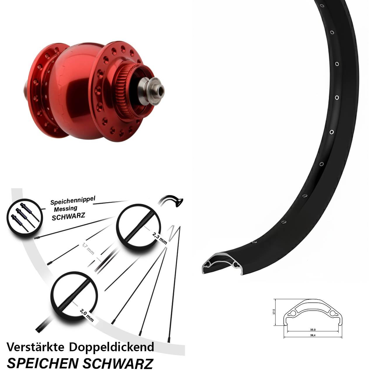 SON 28 rot Ryde Disc 35 29 Zoll Laufrad mit Nabendynamo QR