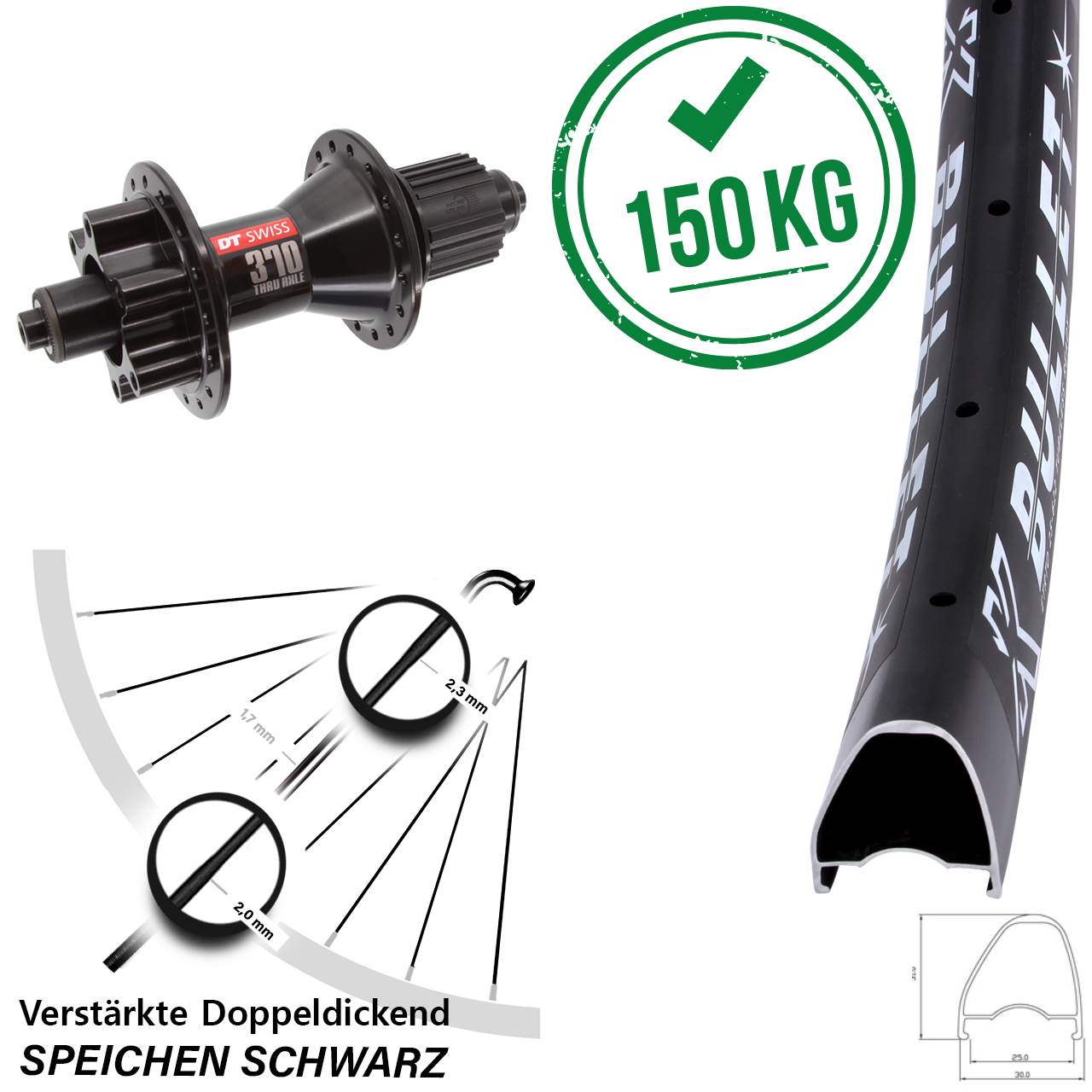 29 Zoll KX Bullet OS DT Swiss 370 6-Loch Hinterrad QR Shimano Micro Spline