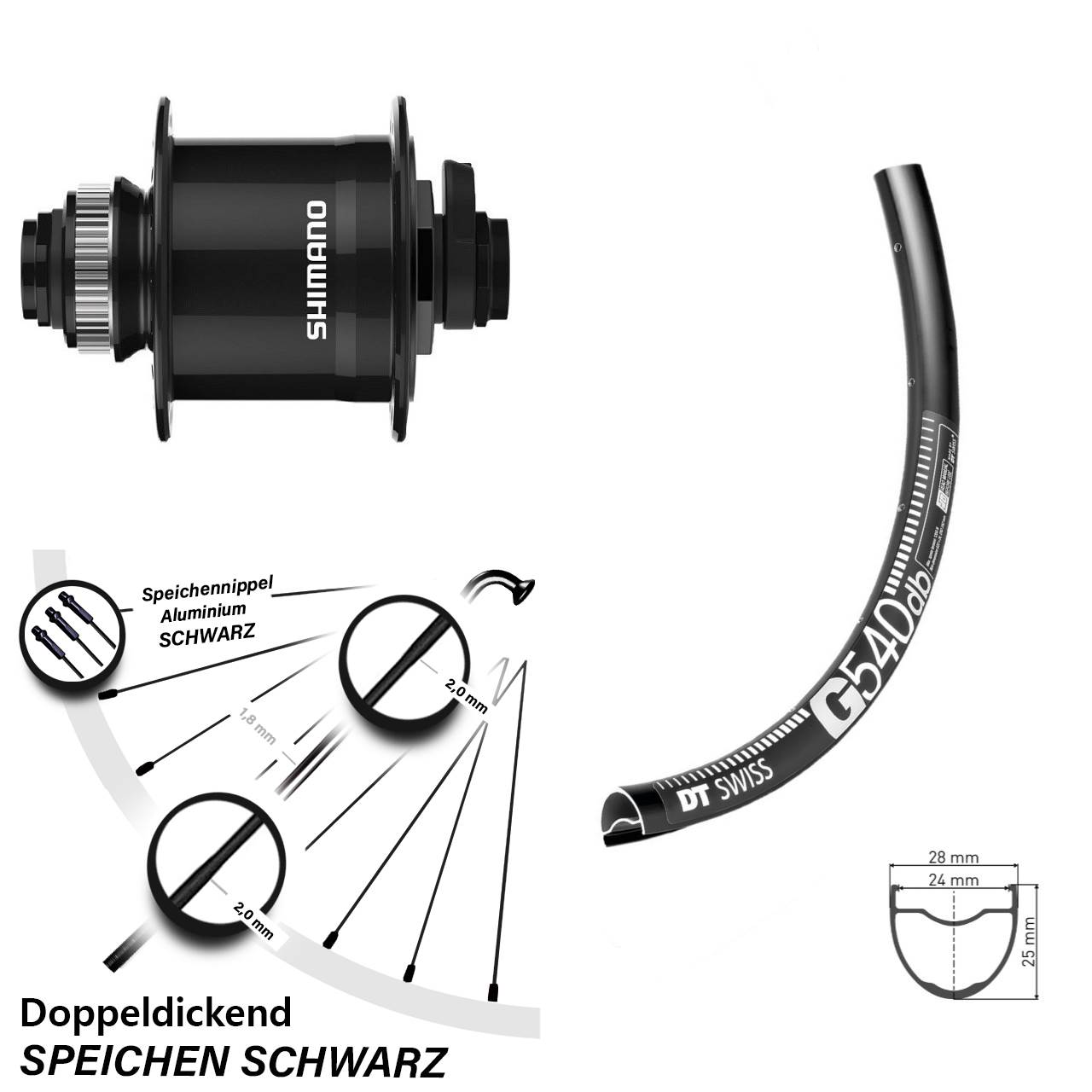 Disc Vorderrad mit Nabendynamo 15x100 650B DT Swiss G540 Shimano DH-UR708
