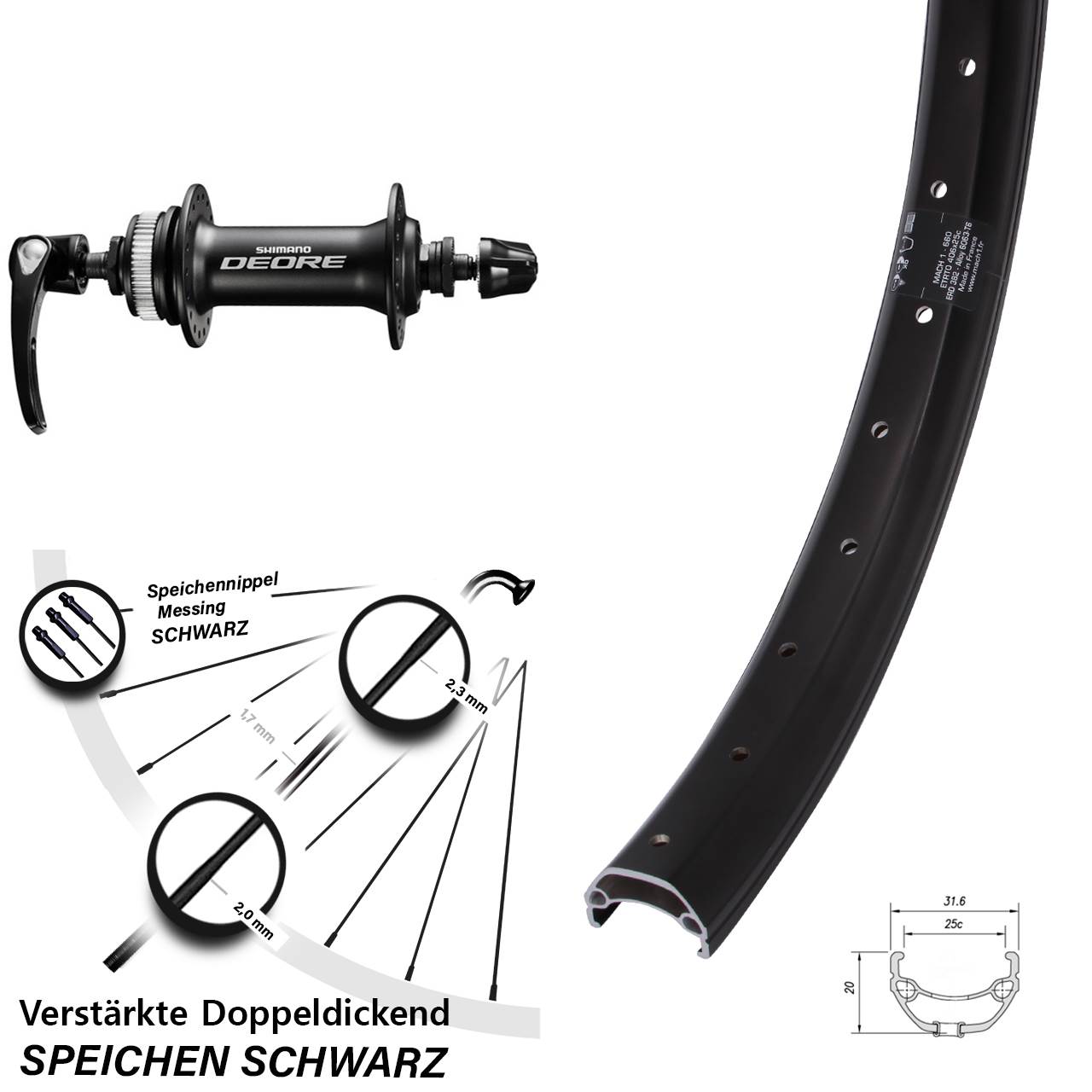 Disc Vorderrad für Schnellspanner 20 Zoll Mach1 Kargo Shimano Deore