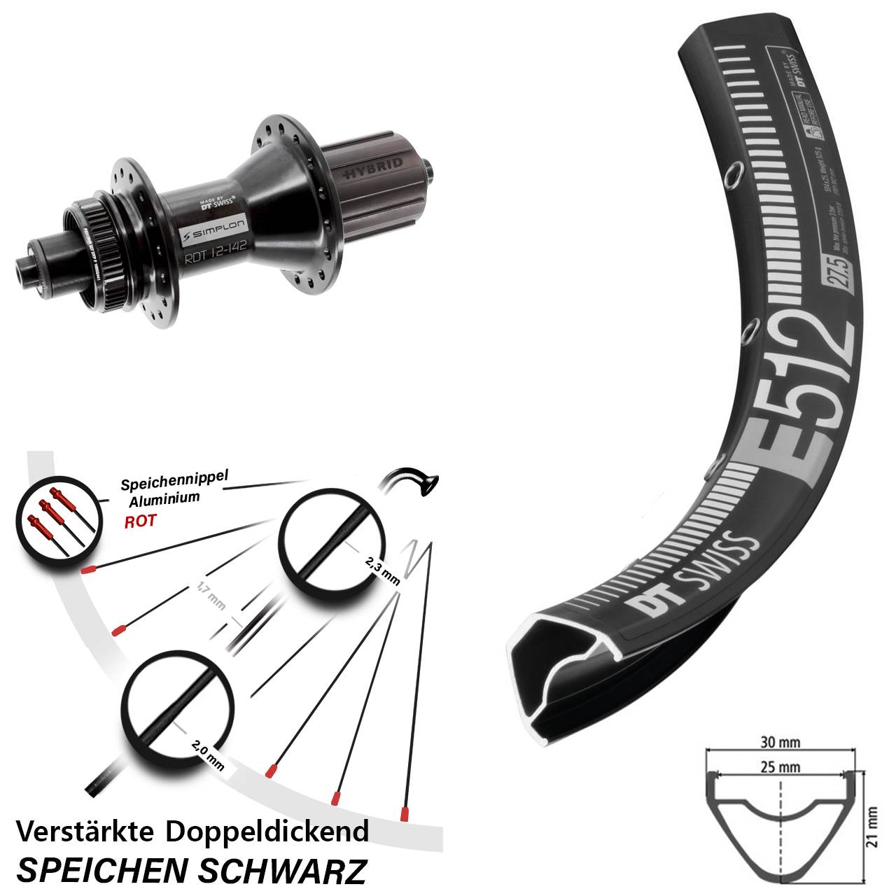 Centerlock Hinterrad QR 29 Zoll DT Swiss E 512-370 Hybrid 8-11 fach