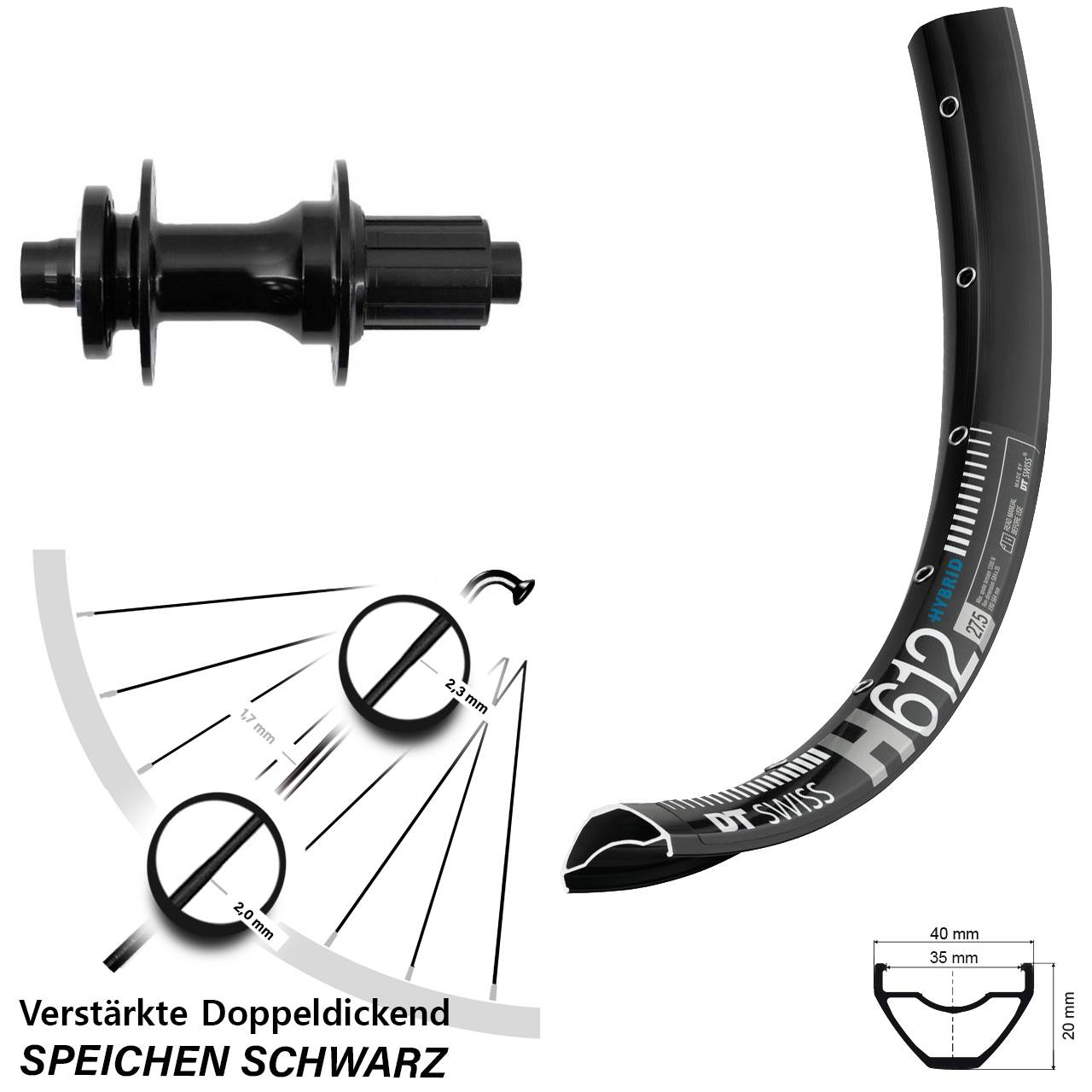 6-Loch Hinterrad 27,5 Zoll DT Swiss H 612 Fastace DA210 8-12 fach HG 12x148 Boost