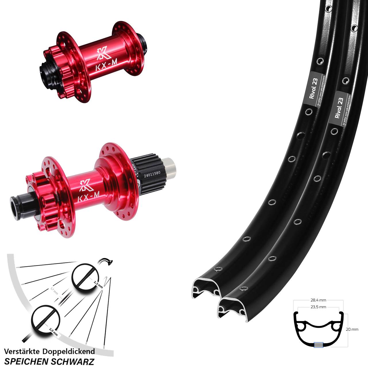 Ryde Rival 23 KX-M rot 27,5 Zoll Laufradsatz 6-Loch 12x100/142 Shimano Micro Spline