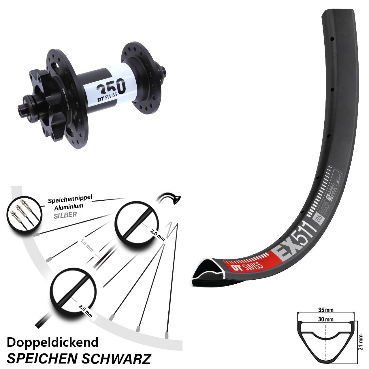 Vorderrad 6-Loch 29 Zoll DT Swiss EX 511-350 QR