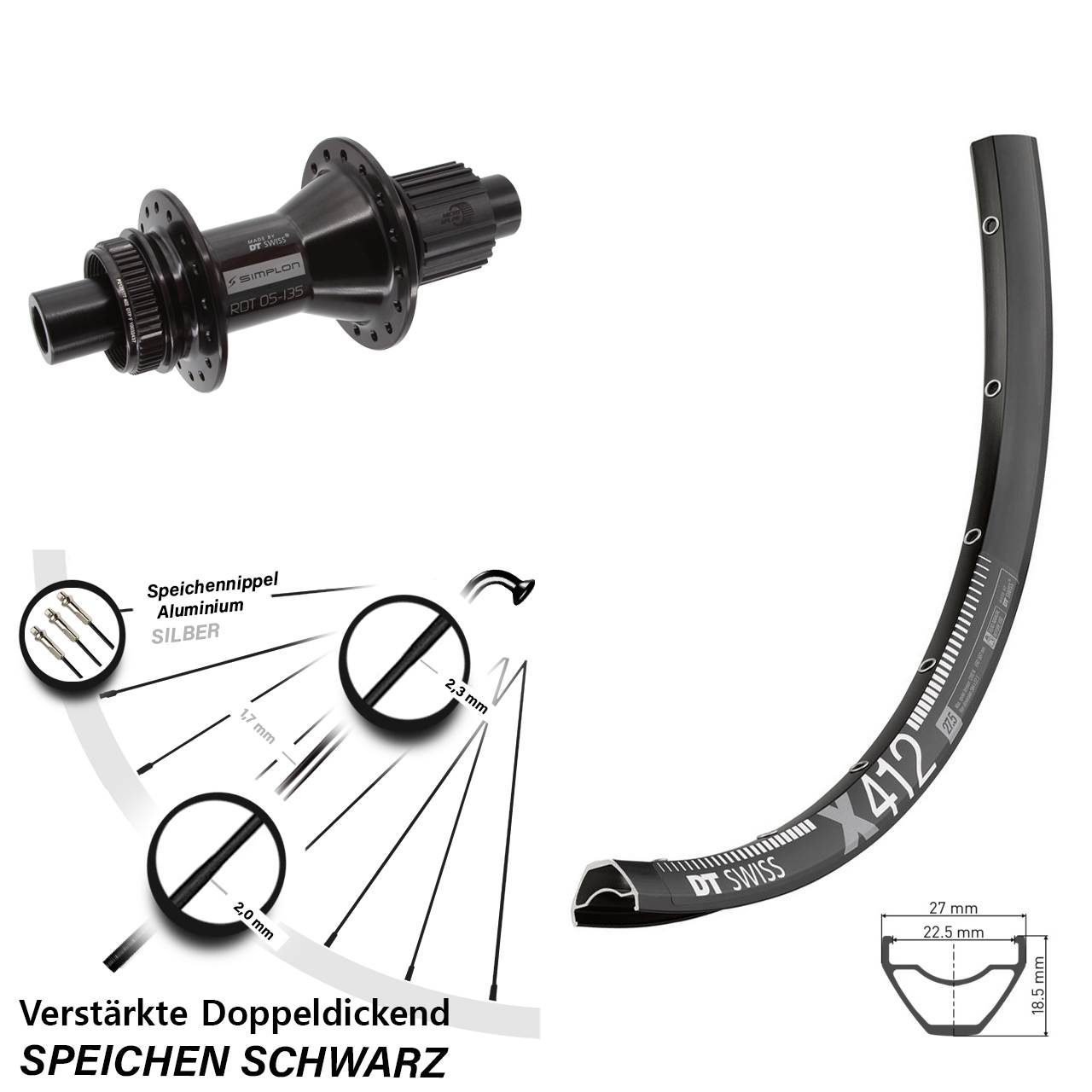 29 Zoll DT Swiss X412 DT Swiss 370 Hybrid Hinterrad Centerlock 12x142 Micro Spline