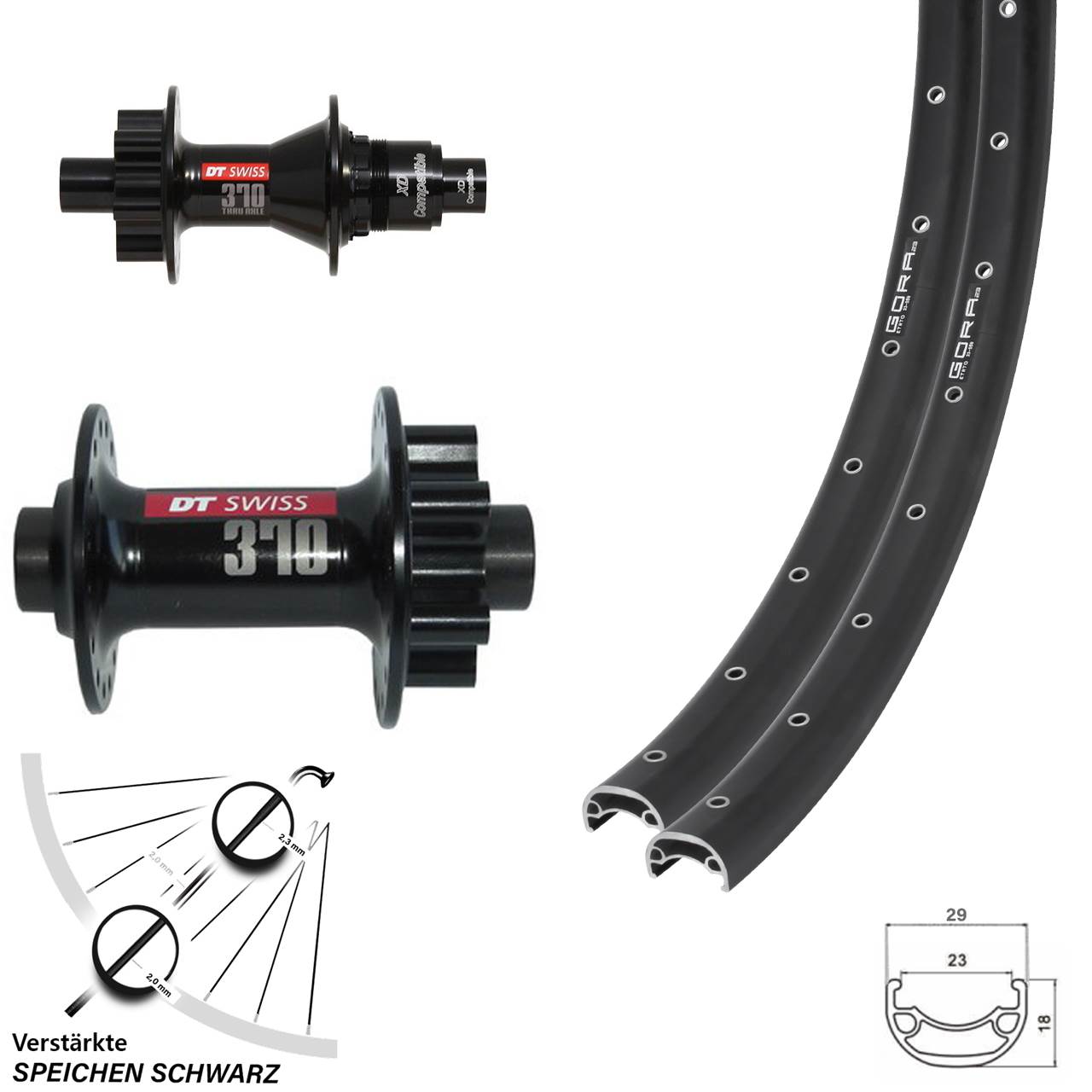 Laufradsatz 6-Loch 15x100 12x142 26 Zoll Gora 23 DT Swiss 370 XD