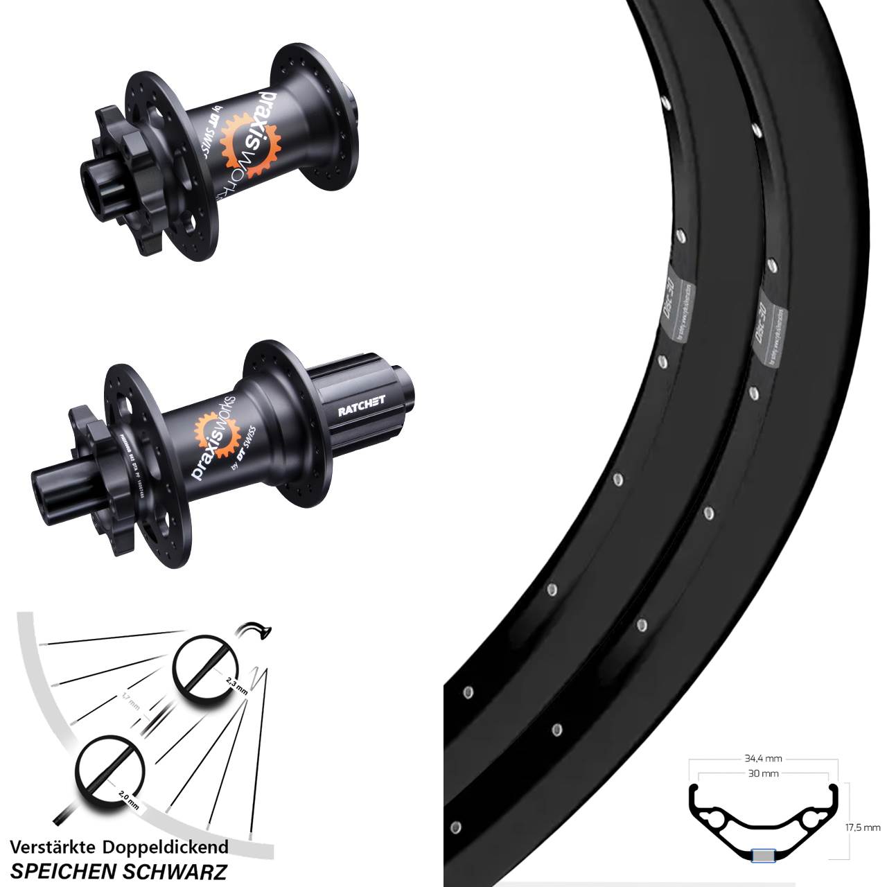 Laufradsatz 29 Zoll Ryde Disc 30 DT Swiss 350 SL 8-11 fach 15x100 12x142